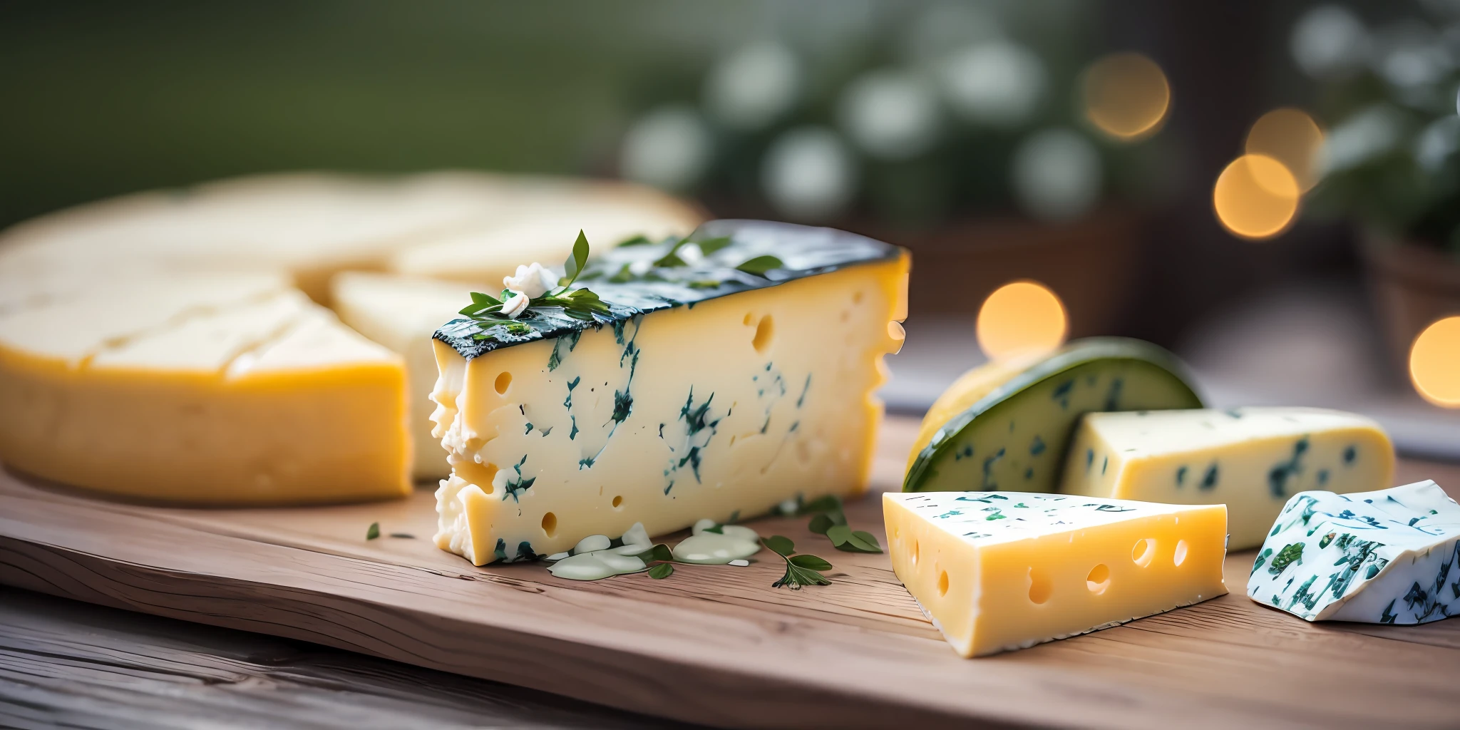 Cheeses on an outdoor table,desire 8k, uhd, harsh low lighting, high quality, sharp focus, fujifilm XT3 - --auto --s2