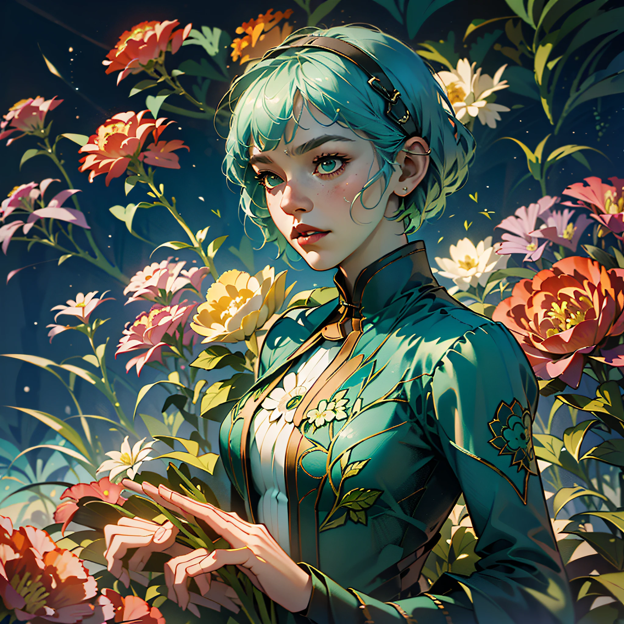 An astronaut in a green carnation garden on a spring day, by martine johanna and simon stalenhag and chie yoshii and casey weldon and wlop : : ornate, dynamic, particulate, rich colors, intricate, elegant, highly detailed, harper's bazaar art, fashion magazine, smooth, sharp focus, 8 k, octane render, depth of view