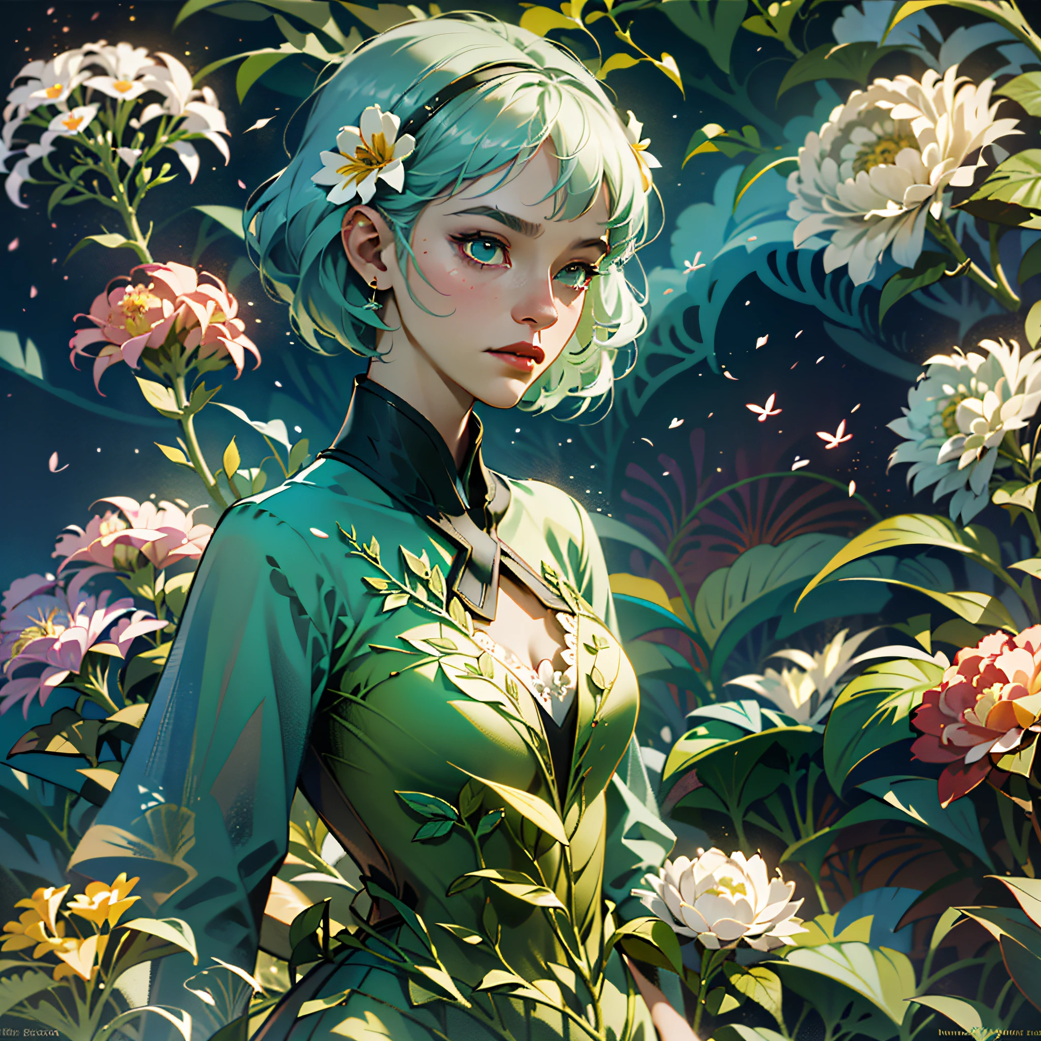 An astronaut in a green carnation garden on a spring day, by martine johanna and simon stalenhag and chie yoshii and casey weldon and wlop : : ornate, dynamic, particulate, rich colors, intricate, elegant, highly detailed, harper's bazaar art, fashion magazine, smooth, sharp focus, 8 k, octane render, depth of view