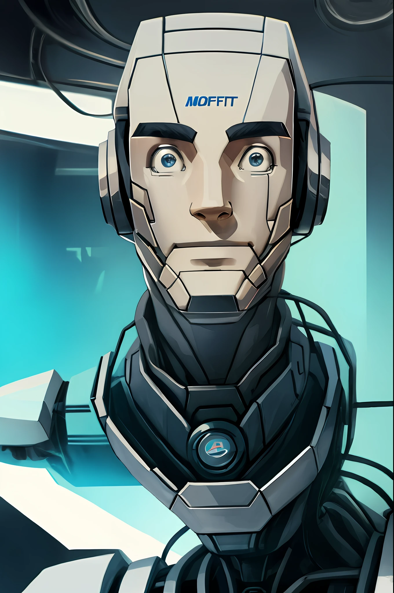 modelshot style, a portrait of robot man wearing announcer outfit, with friendly face