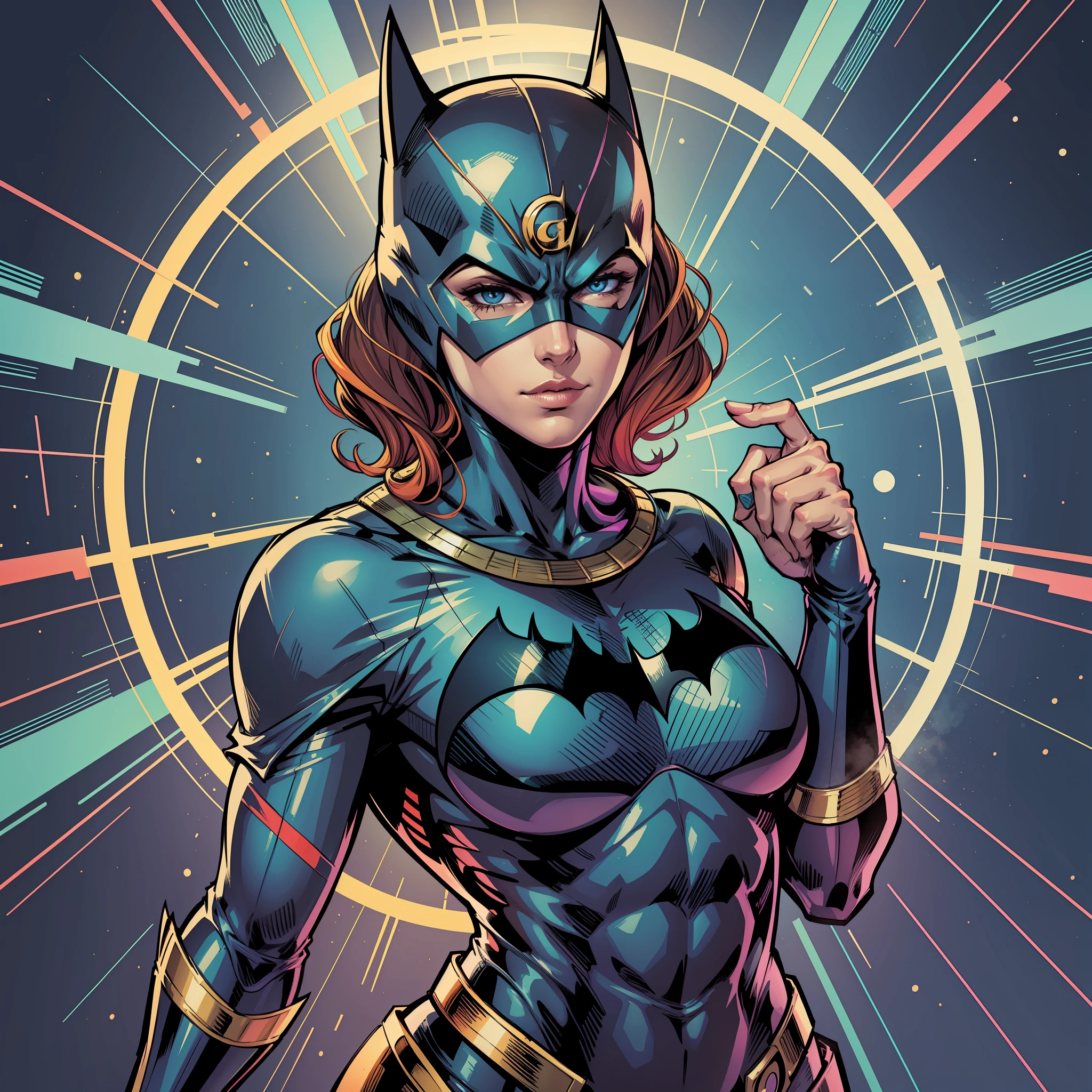 Batmam bust inside a circle, vivid colors drawing --auto --s2