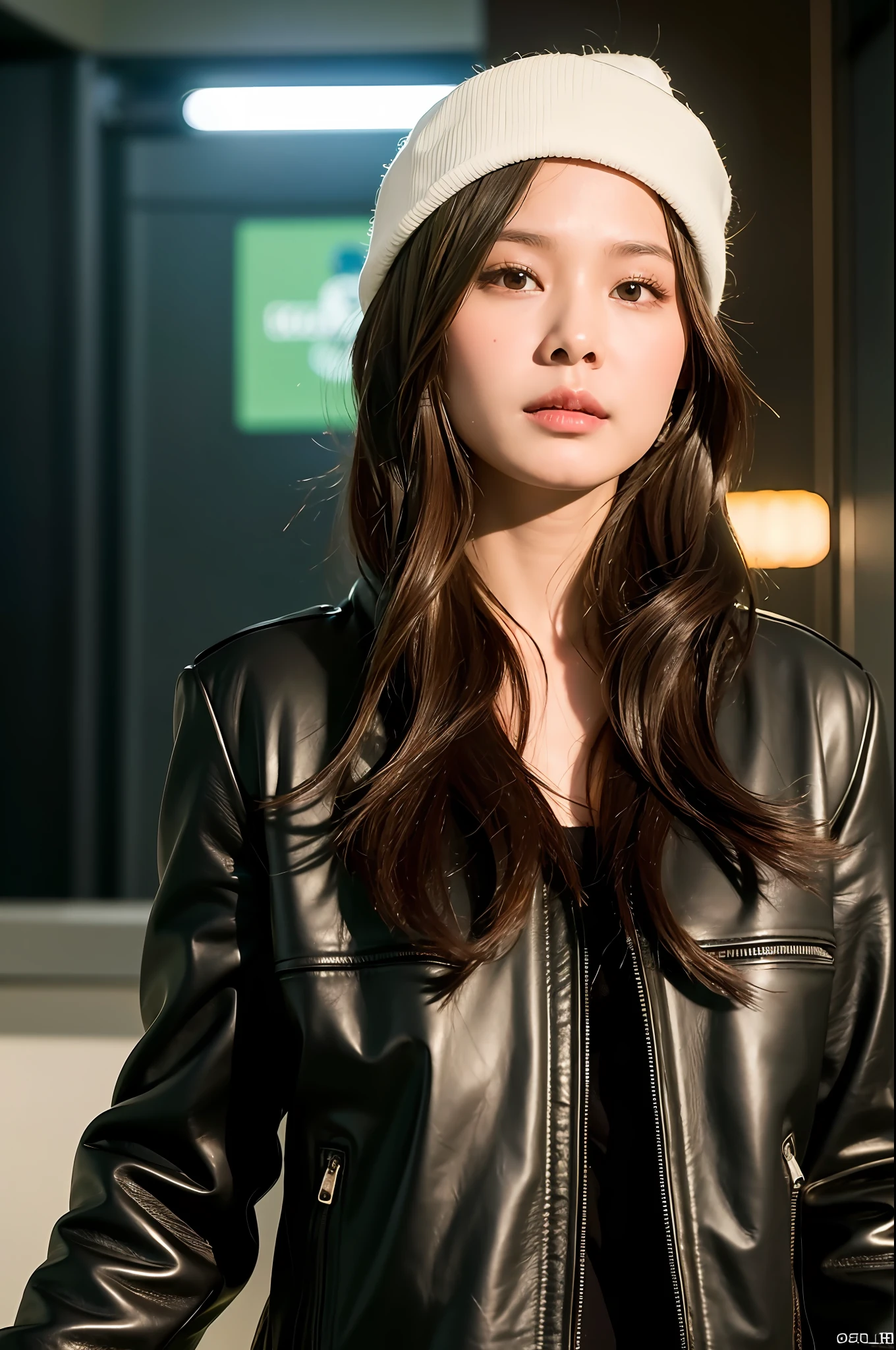 (
(8k:1.27), top quality, masterpiece, super high definition: 1.2) Cute Burmese women pictures
 (Beautiful: 1.1) (Sci-Fi Warrior Woman: 1.1) Space Soldier, (Beanie: 1.61) (Leather Jacket: 1.21) Intricate Elegant, Fantasy, Detail, Ometric