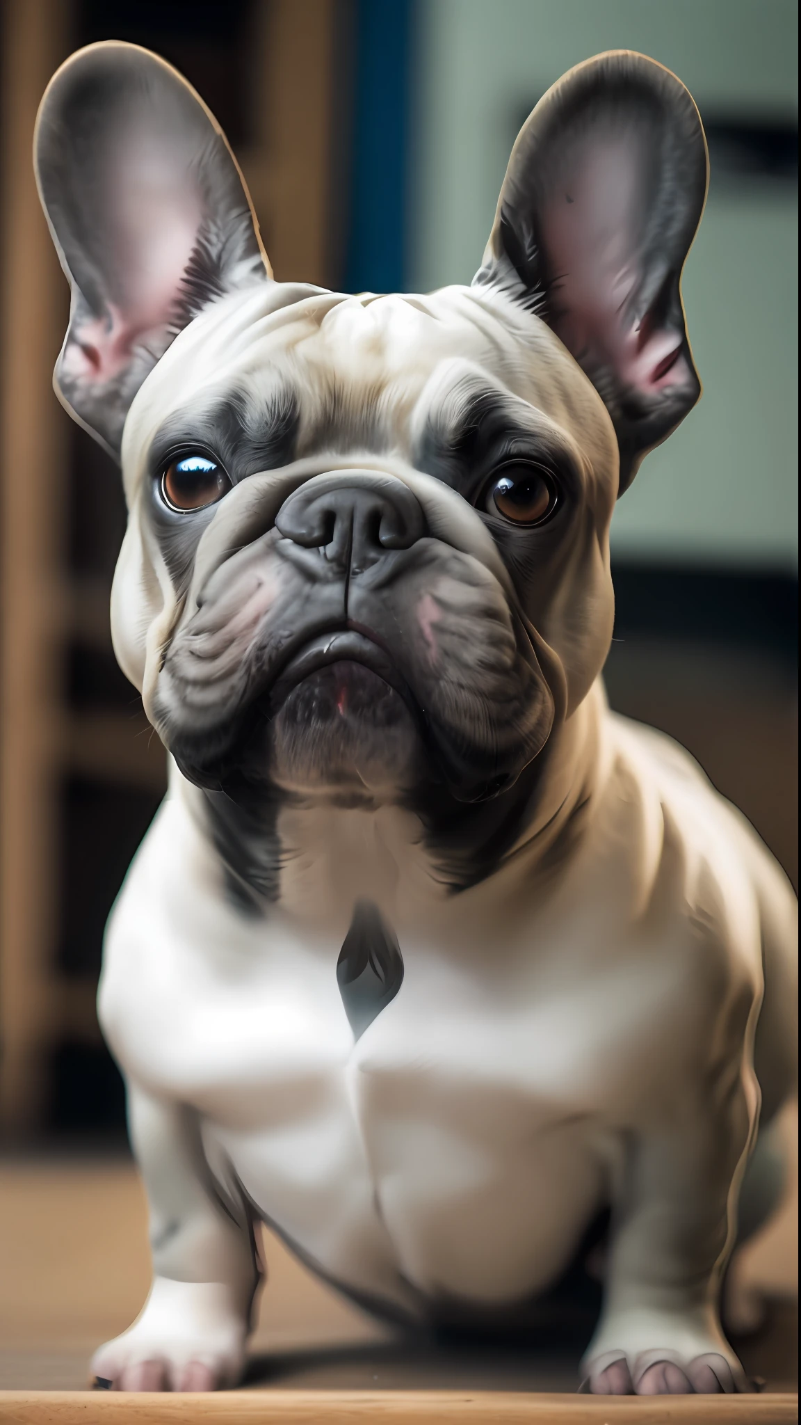 a French bulldog, curious, high quality, high fidelity