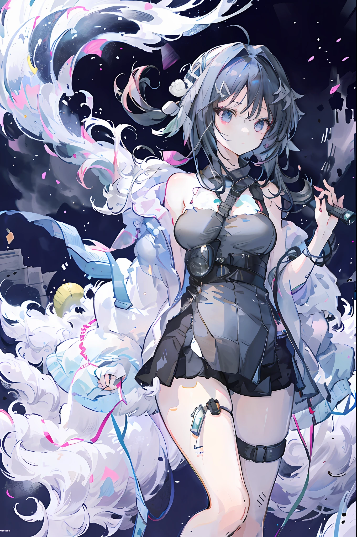 Dream monkey, fluffy, delicate dream hair with color luster, jewel-like eyes, hand portrayal, beautiful and vibrant expression, fine detail description, glowing body, perfect head-to-body ratio, delicate full-body portrayal, delicate hand depiction water, smart white bright abnormal eyes, mechanical artificial eyes, white eye sockets, detailed description, eyes sparkling, childish skin tone, pale face, cold white skin, high nose bridge, red lips, delicate hand depiction, dynamic, expression, tsundere, proud look, pure wind, pure, snow white, pink silk, holy, noble, dreamy, delicate, fresh, wind chimes, feather wool, pattern, lace, fireworks, okra anemone, hat hairpin, frills, streamers, ribbons, lace, silk, flower ribbons, hairpins, jewelry, veils, nails, bracelets, pendants, crotch, suspenders, belts, jewelry, motion effects, floating, floating, swimming, dancing, sports, dancing, ice sculpture, elegance, breeze fantasy, technology, futuristic, lifelike, zen, God, God, Mystic Fantasy, Hazy, Heaven, Dust, Life, Snow Blood Emoticon, Color Burst, Blue-Pink Grading, Black & White, Crystal Clear, Contrasting Color, Effect Stereo, UE5 Render Engine, Tindar Effect, Light Particle, Light, Halo, Light Effect, Refraction, Backlight, Pan, Laser, Extreme Glare, Brilliant Light Tracking, Bright, Flicker, Smoke, Bokeh, Shadow, (RAGE9 Render Engine)