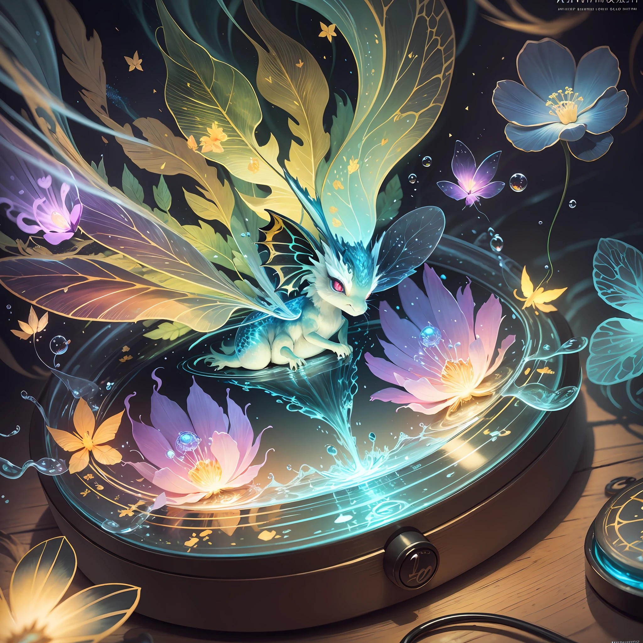 splash art, luminism, fantasy acrylic, digital painting, a  close up little  cute  magic chibi  fantasy dragon sleeping in bed leaves,  flowers, butterflies, sparks, magic  creature made of colors, , big reflective eyes, splash style of colorful paint, paint dripping, color waves, close portrait,  color drops, fairytale, dynamic  lighting, artstation, by Peter Mohrbacher , craola, WLOP, masterpiece, golden  glowing, bubbles, transparent smoke, sunbeams --auto --s2