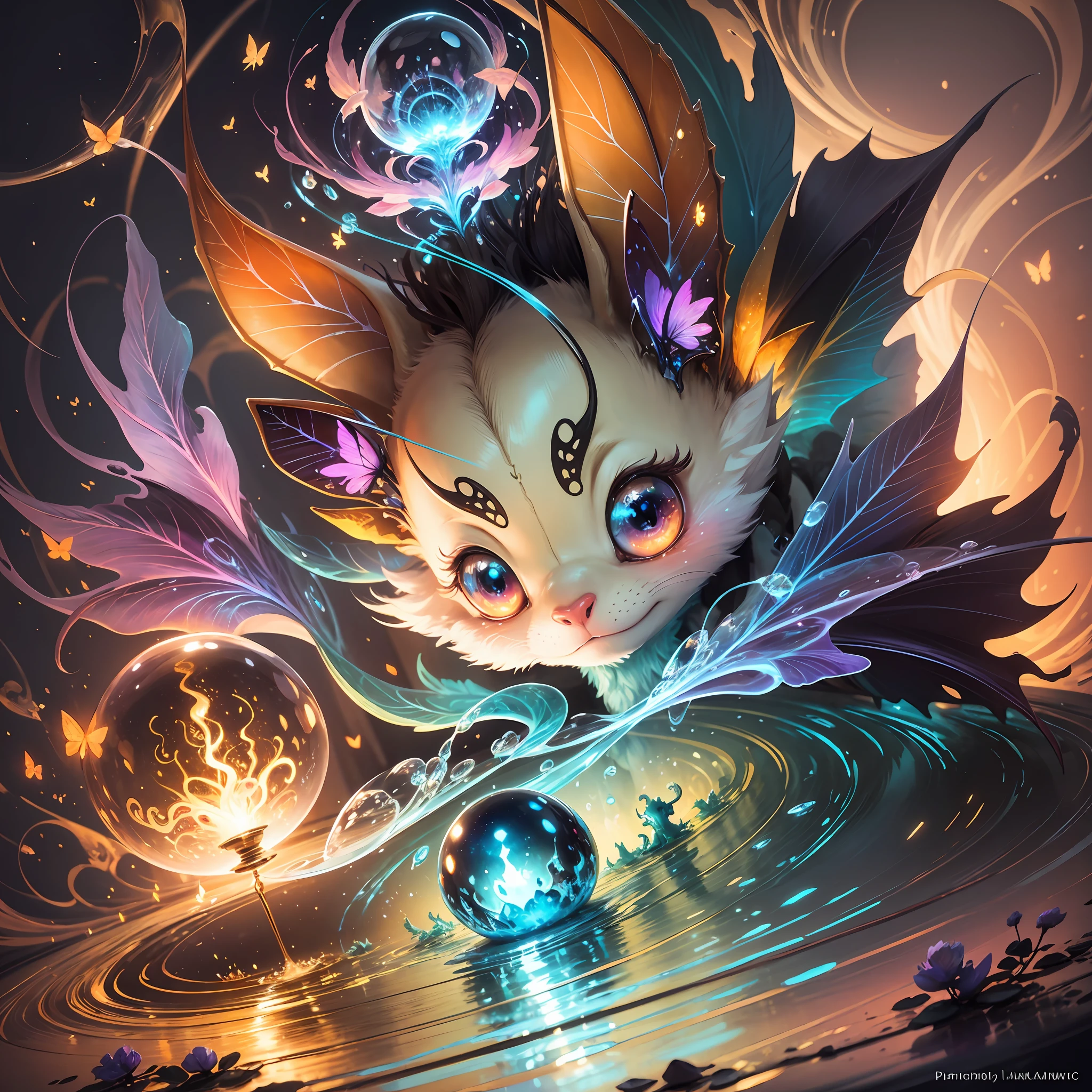 splash art, luminism, fantasy acrylic, digital painting, a close up little cute magic chibi fantasy dragon sleeping in bed leaves, flowers, butterflies, sparks, magic creature made of colors, , big reflective eyes, splash style of colorful paint, paint dripping, color waves, close portrait, color drops, fairytale, dynamic lighting, artstation, by Peter Mohrbacher , craola, WLOP, masterpiece, golden glowing, bubbles, transparent smoke, sunbeams --auto --s2