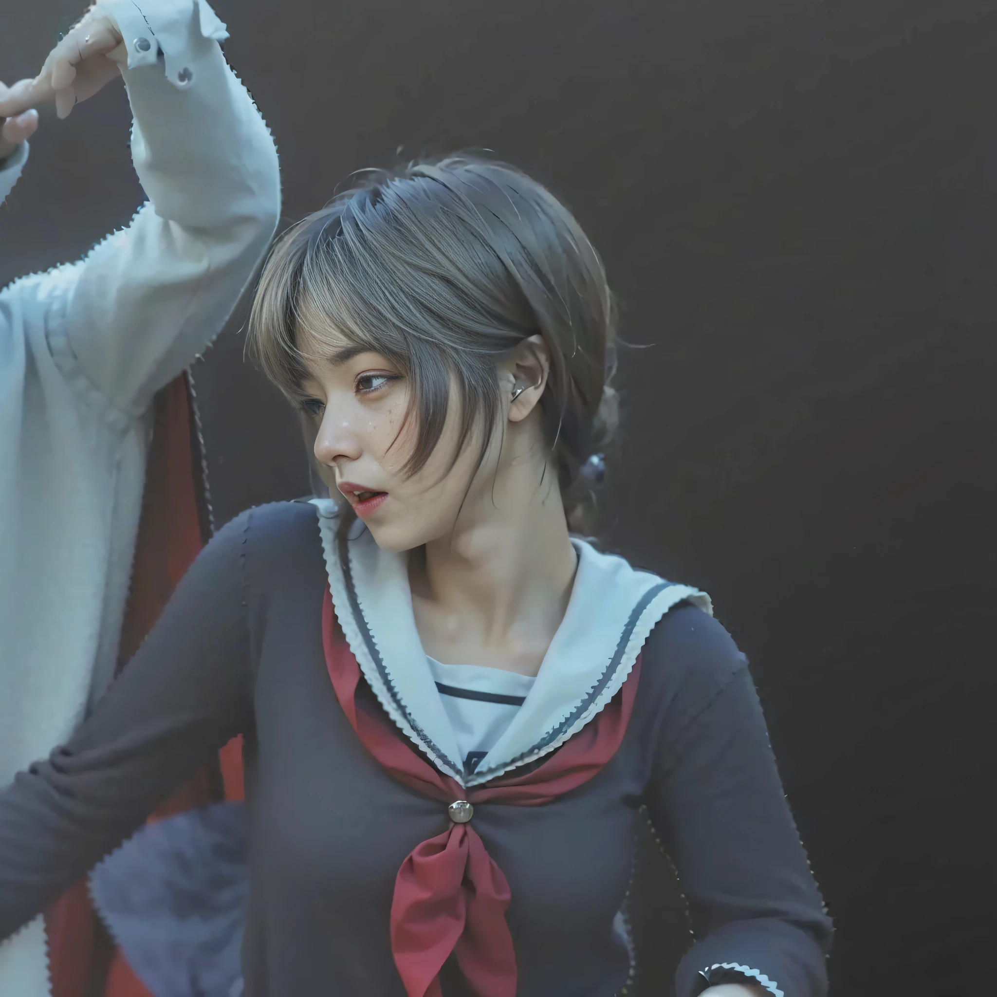 (16 years old, face full of fear)) (8K, top quality, masterpiece: 1.2), (very surprised look, eyes wide open in surprise, black eyes, very frightened), (realistic, photorealistic: 1.37), ultra detail, top quality, ultra high resolution, professional lighting, photon mapping, radiosity, physically based rendering, movie lighting, cellar clothes, depth of field, focusing, sun rays, good composition , (Bokeh: 1.2), One Girl, (Full Body), (Beautiful Japan Woman), Beautiful Eyes, Pose, Constriction, Whitening Skin, Black Hair, Empty Hair, Long Hair Fluttering in the Wind, (Urzan-6500: 1.2) Mix 4, Hick Body, (Painful Face, Crying Face))