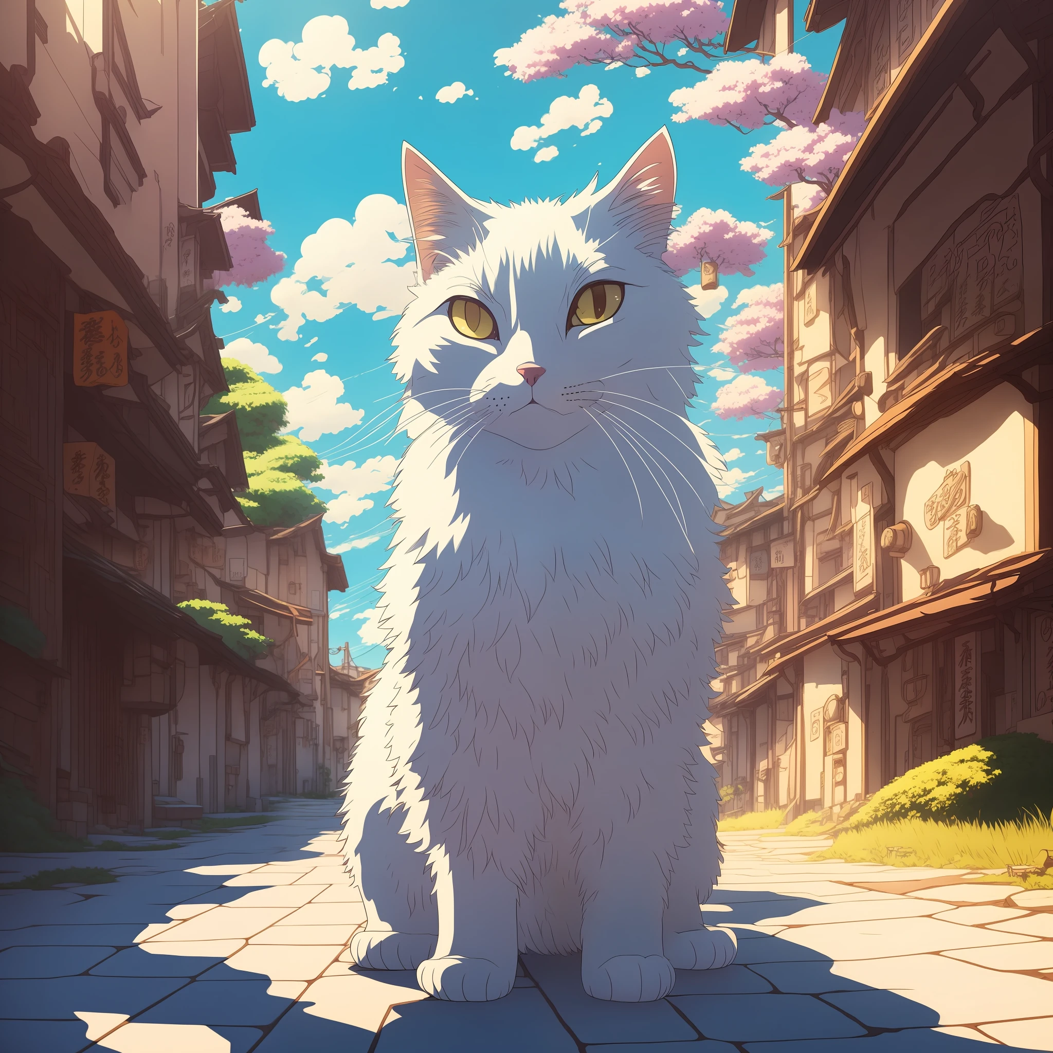 gato, anime style, Ghibli-like colours, god rays, ray tracing, Fujicolor, UHD, anatomically correct, super detail, high details, high quality, best quality, 1080P, HD, 4K, 16k, highres --auto --s2