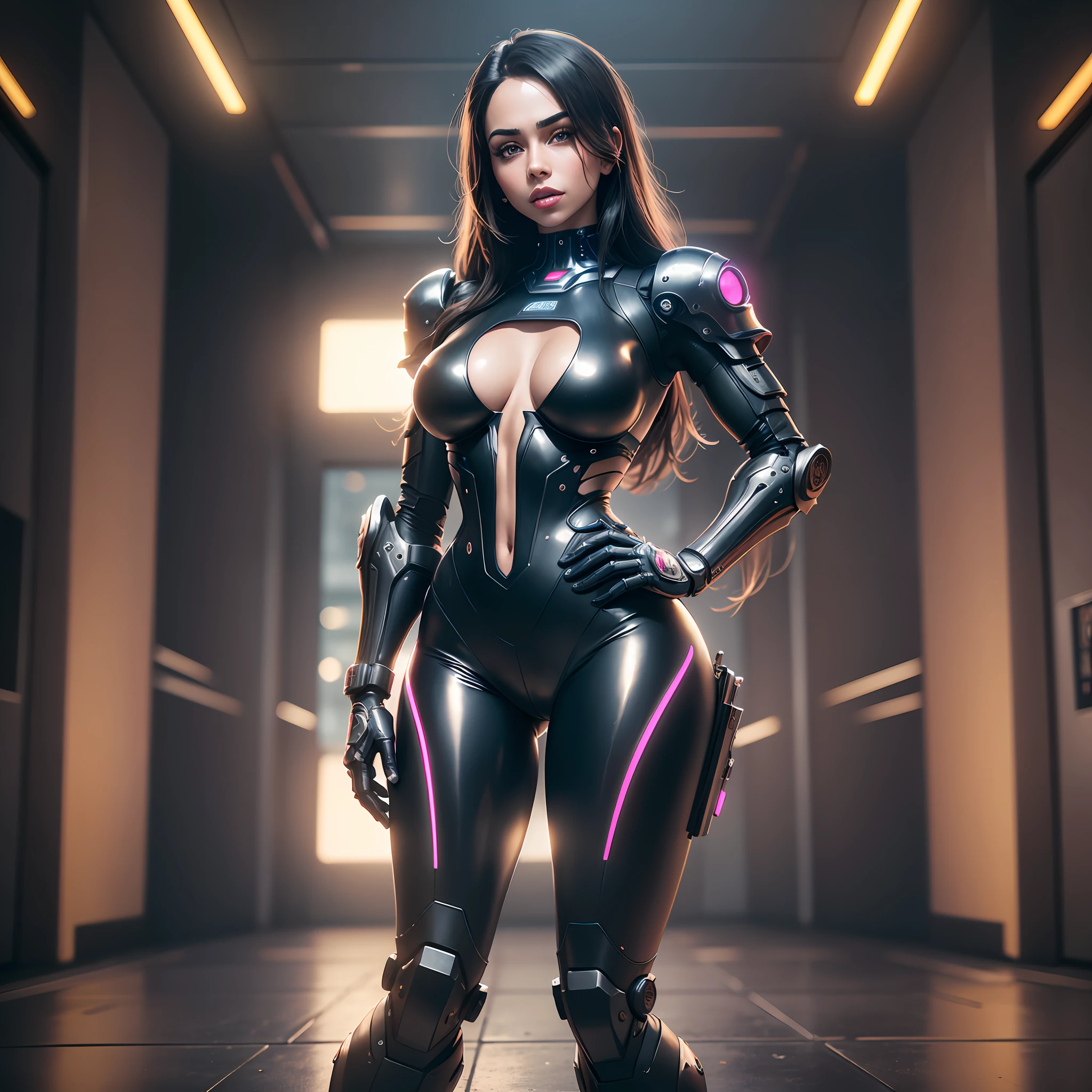 professional portrait of Anitta, chest together, full body, black latex pants, shotgun in hand, super sports bike, beautiful, 8k, neon lights, RAW, realistic, cinematic, elegant, hyperrealistic, octane render, unreal, high definition, modelshoot style, (robot) like the doomslayer, cyberpunk cyberpunk realistic armor robot, close-up portrait, no duplication, --auto --s2