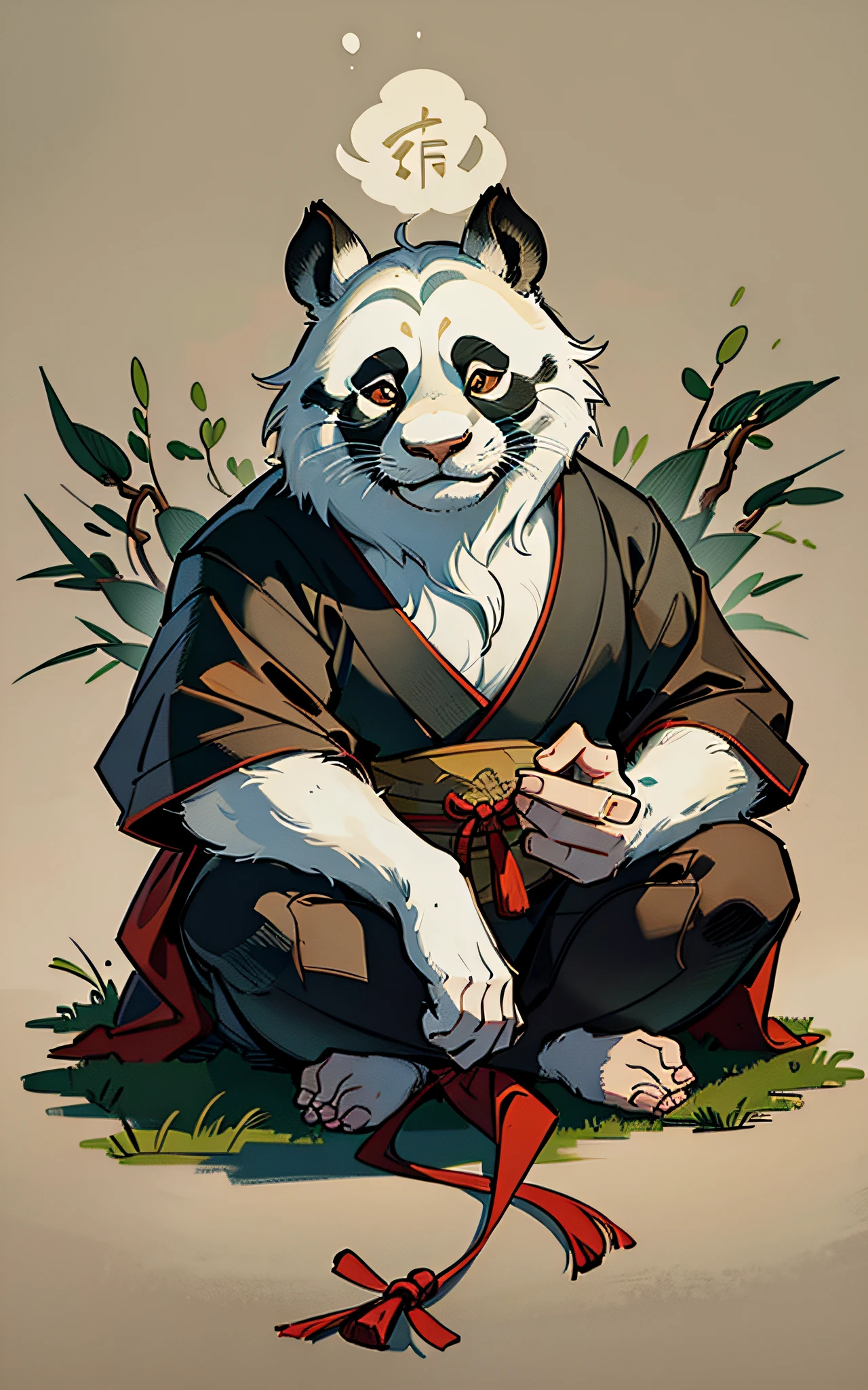 Portrait of Master Shifu Kung Fu Panda, Deamworks, Meditating, Willow Branches, (masterpiece, best quality: 1.2), Traditional Chinese ink painting, Modelhoo style, Willow in the background, Wuchangshuo --auto --s2