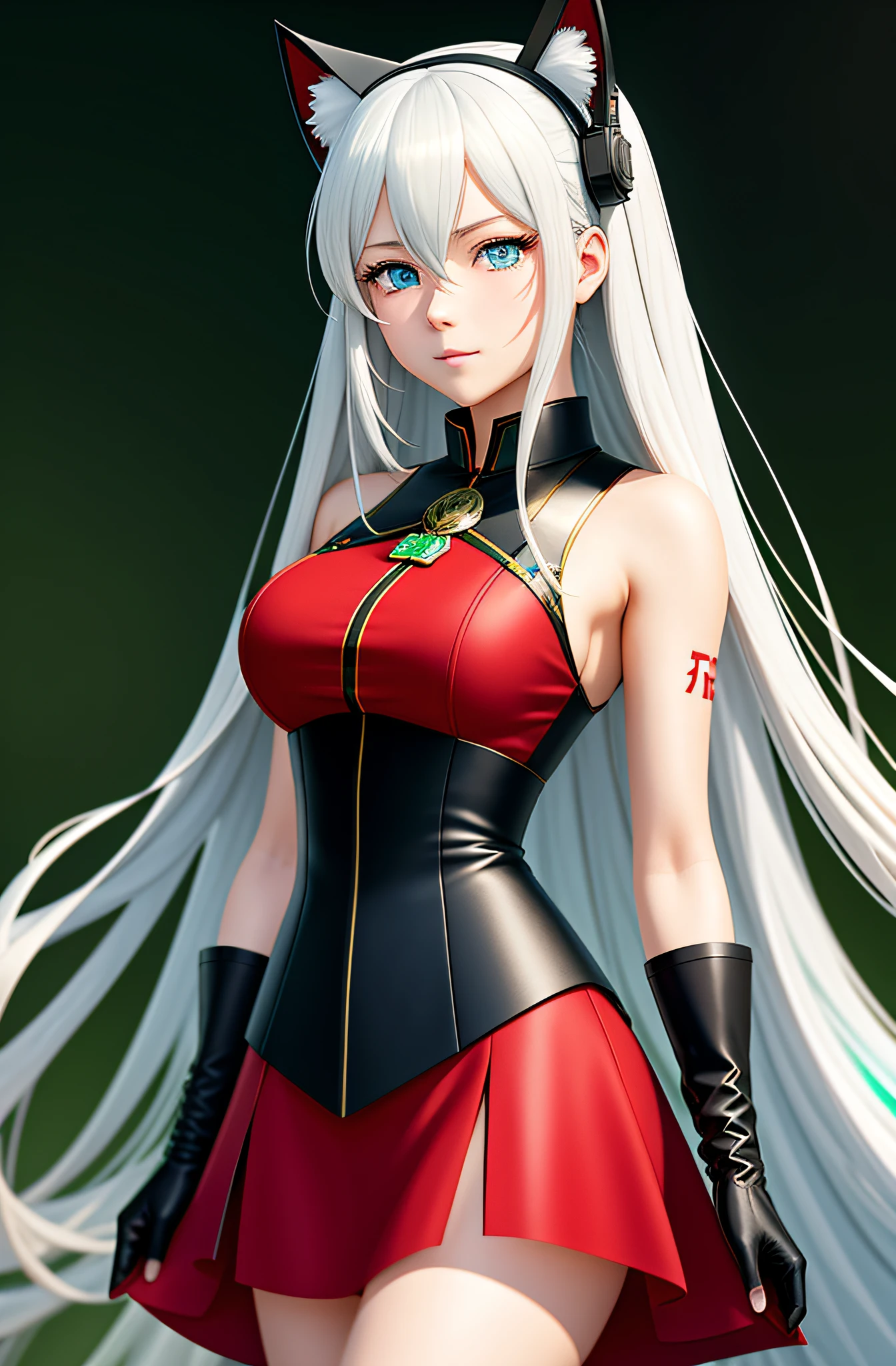 a face of an anime character with long white hair, bangs between the ((blue eyes)), in front of a dark green background without details, blue eyes, girls frontline, kantai collection style, official character art, girls frontline cg, best anime 4k konachan wallpaper, girls frontline style, fus rei, azur lane style, official art, Anime girl wearing a red dress, red cat ear