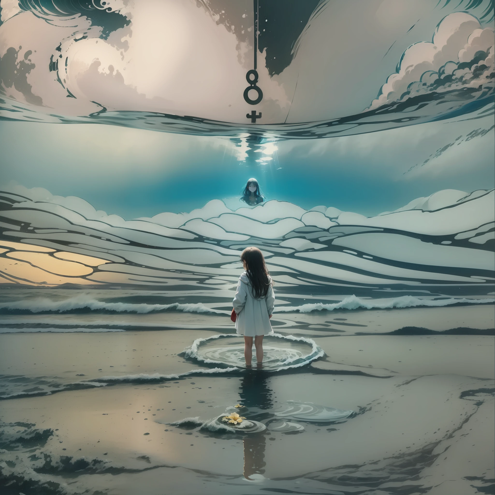In the image, we see the sea extending as far as the eye can reach. The day is cloudy, and this creates a tranquil and contemplative atmosphere. The absence of direct sunlight suggests a sense of introspection and reflection. In the center of the image, there is a girl. Her posture indicates that she is immersed in deep thoughts, lost in her own reflections. Maybe she's looking at the distant horizon, but her facial expression suggests that her focus is turned inward. The presence of the sea, a symbol of vastness and power, can represent the immensity of the girl's thoughts and emotions. The sea can also symbolize the journey of life, with its uncertain tides and unknown depths. The cloudy environment may indicate a time of uncertainty or challenge in the girl's life, leading her to seek answers and inner clarity. The combination of the sea and the overcast day suggests a melancholic atmosphere, but also conveys a sense of calm and serenity. It is as if the girl is finding a refuge in her own introspection, seeking to understand herself and the world around her. This profound image invites us to reflect on our own inner journey, on how the environment around us can influence our thoughts, and on the importance of setting aside time for personal contemplation.