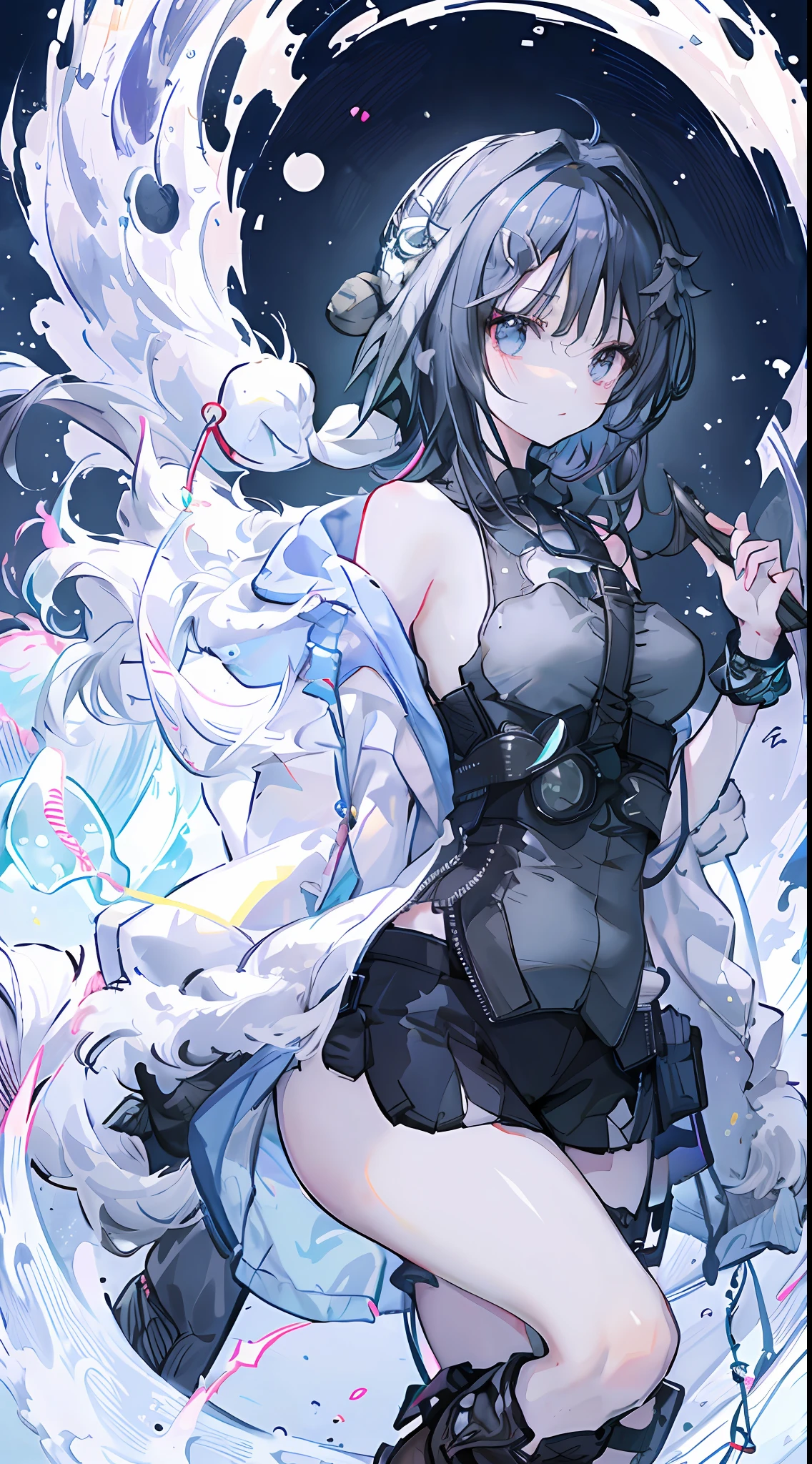 Dream monkey, fluffy, delicate dream hair with color luster, jewel-like eyes, hand portrayal, beautiful and vibrant expression, fine detail description, glowing body, perfect head-to-body ratio, delicate full-body portrayal, delicate hand depiction water, smart white bright abnormal eyes, mechanical artificial eyes, white eye sockets, detailed description, eyes sparkling, childish skin tone, pale face, cold white skin, high nose bridge, red lips, delicate hand depiction, dynamic, expression, tsundere, proud look, pure wind, pure, snow white, pink silk, holy, noble, dreamy, delicate, fresh, wind chimes, feather wool, pattern, lace, fireworks, okra anemone, hat hairpin, frills, streamers, ribbons, lace, silk, flower ribbons, hairpins, jewelry, veils, nails, bracelets, pendants, crotch, suspenders, belts, jewelry, motion effects, floating, floating, swimming, dancing, sports, dancing, ice sculpture, elegance, breeze fantasy, technology, futuristic, lifelike, zen, God, God, Mystic Fantasy, Hazy, Heaven, Dust, Life, Snow Blood Emoticon, Color Burst, Blue-Pink Grading, Black & White, Crystal Clear, Contrasting Color, Effect Stereo, UE5 Render Engine, Tindar Effect, Light Particle, Light, Halo, Light Effect, Refraction, Backlight, Pan, Laser, Extreme Glare, Brilliant Light Tracking, Bright, Flicker, Smoke, Bokeh, Shadow, (RAGE9 Render Engine)