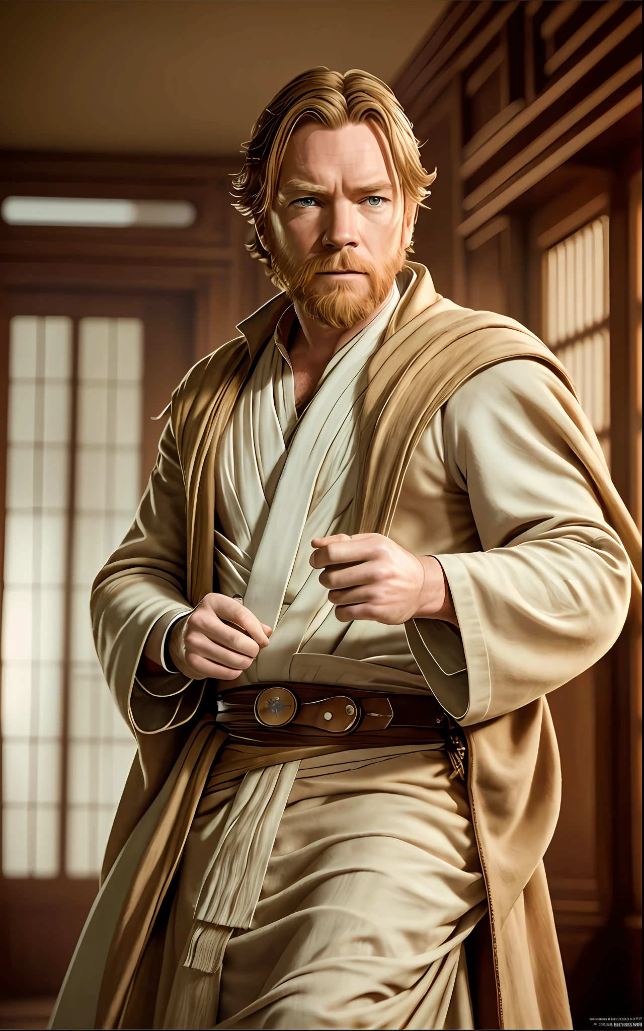 A realistic photo of Ewan Mcgregor , being obi Wan kenobi,8k,hyperdetailed,uhd,8k,severe low lighting,high quality,sharp focus,fujifilm xt3,cinematic --auto --s2
