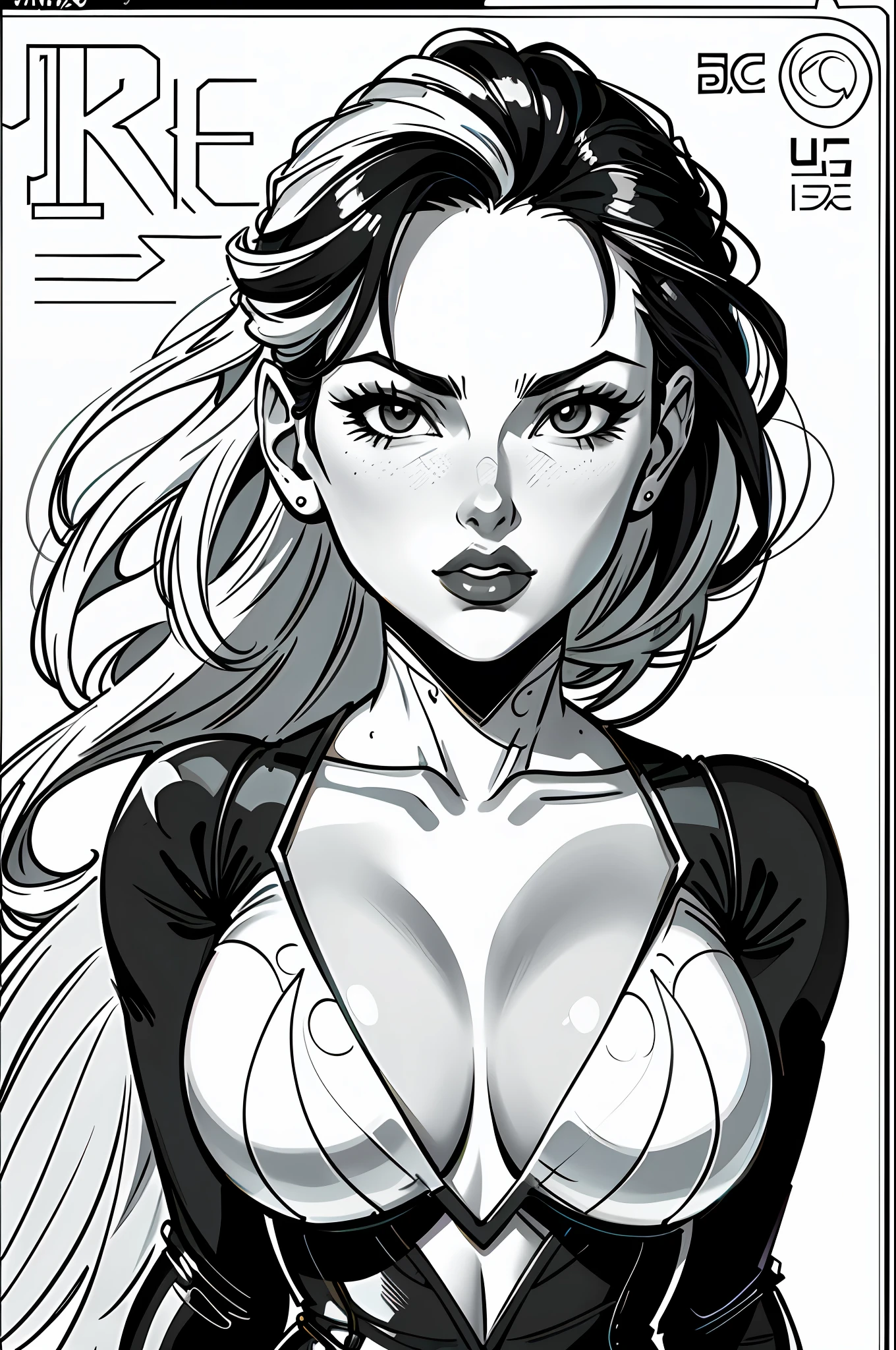 line art, black & white, beautiful 1woman, white background by j scott campbell