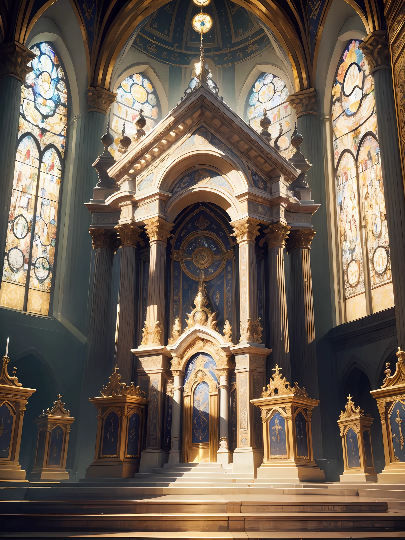 Consecrated host, adoration of the Most Holy, displayed on an altar, alter, ornamental halo, holy, sacred images, deep focus of the tabernacle, decoration, holy, sacrament, immaculately detailed, intricate ornamental halo --auto --s2