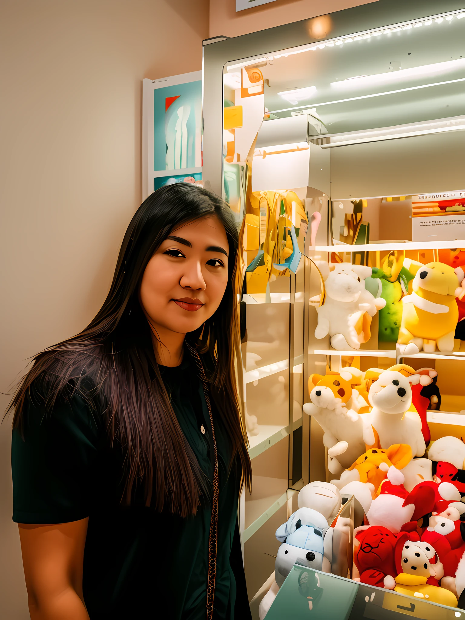 there is a woman standing in front of a display of stuffed animals, the woman holds more toys, taken with canon 8 0 d, taken with canon eos 5 d mark iv, trending ，, photo taken in 2 0 2 0, captured on canon eos r 6, taken with sony a7r camera, shot on nikon z9, taken with sony alpha 9