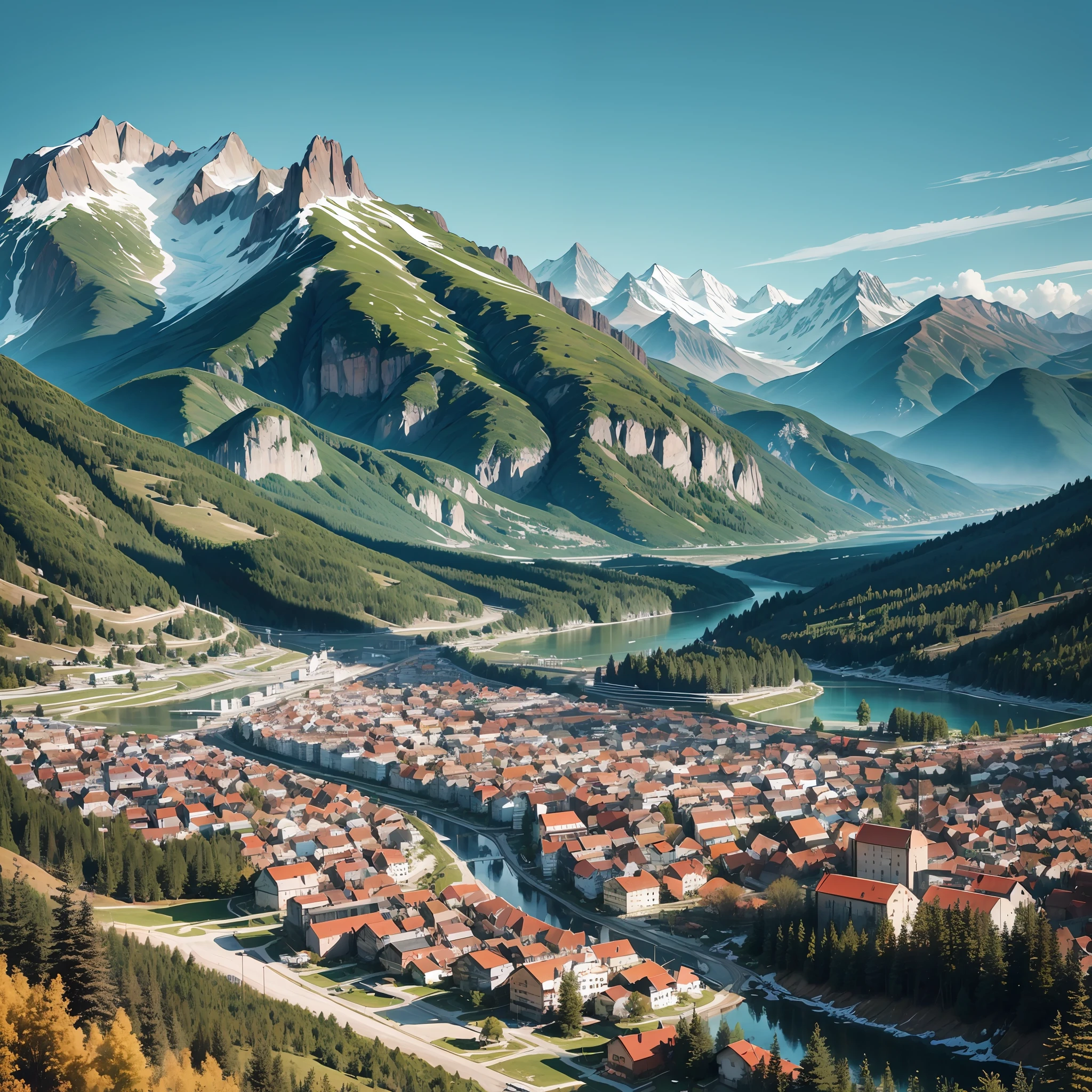 Small town in the interior surrounded by mountains and rivers --auto --s2