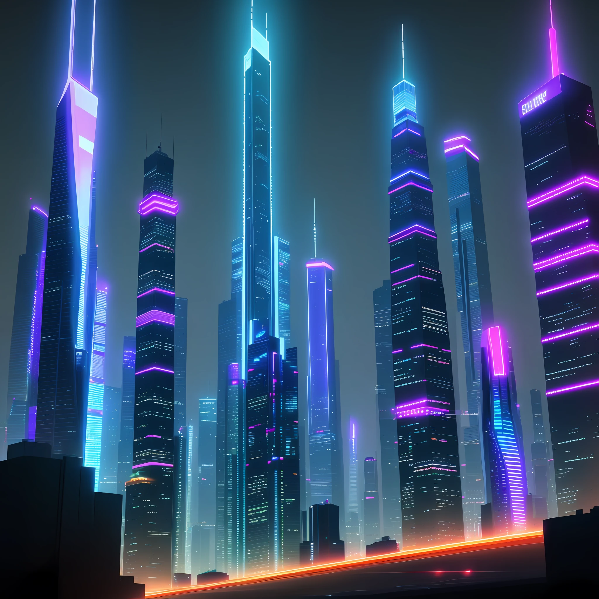 skyscrapers night view neon top quality ultra high definition cyberpunk