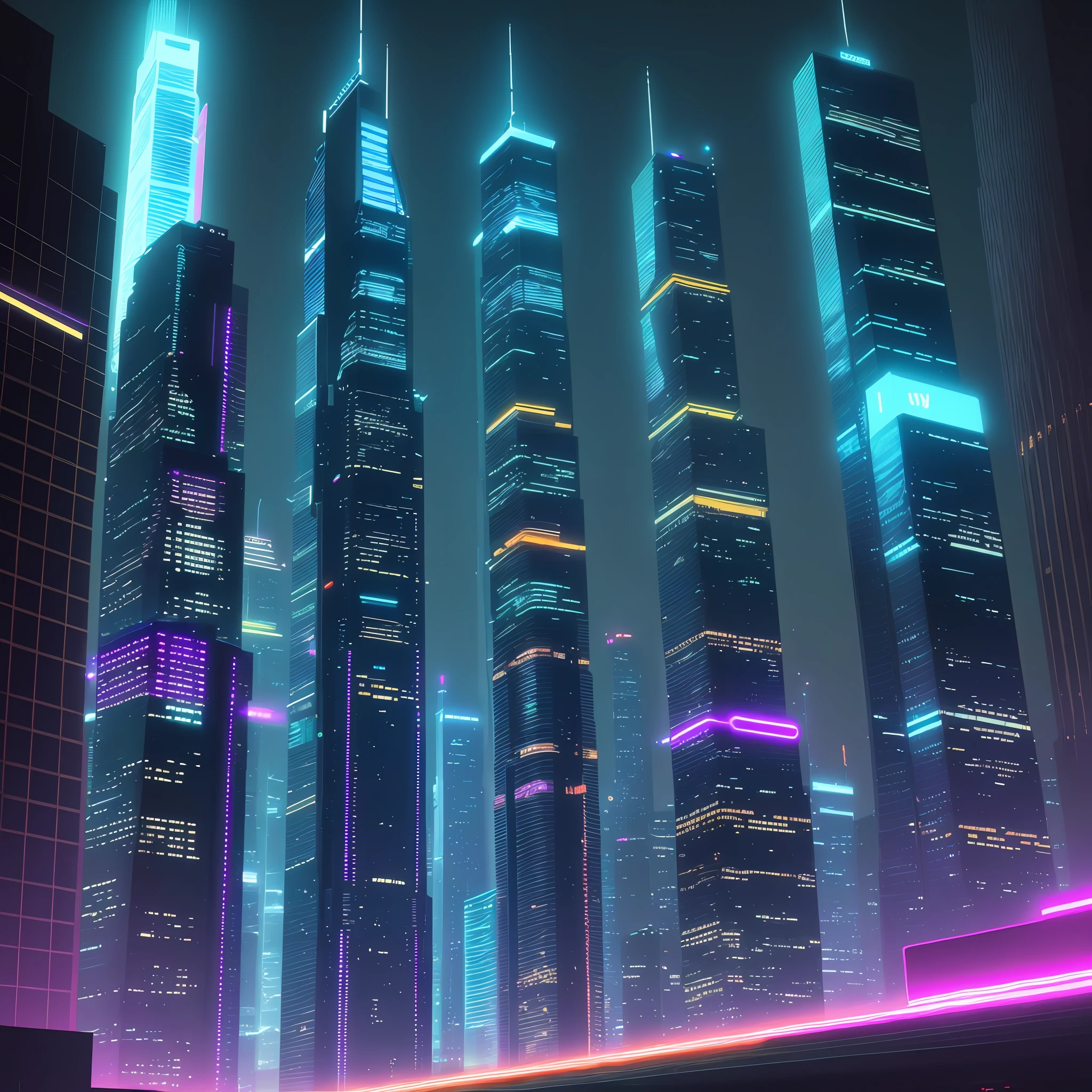 skyscrapers night view neon top quality ultra high definition cyberpunk