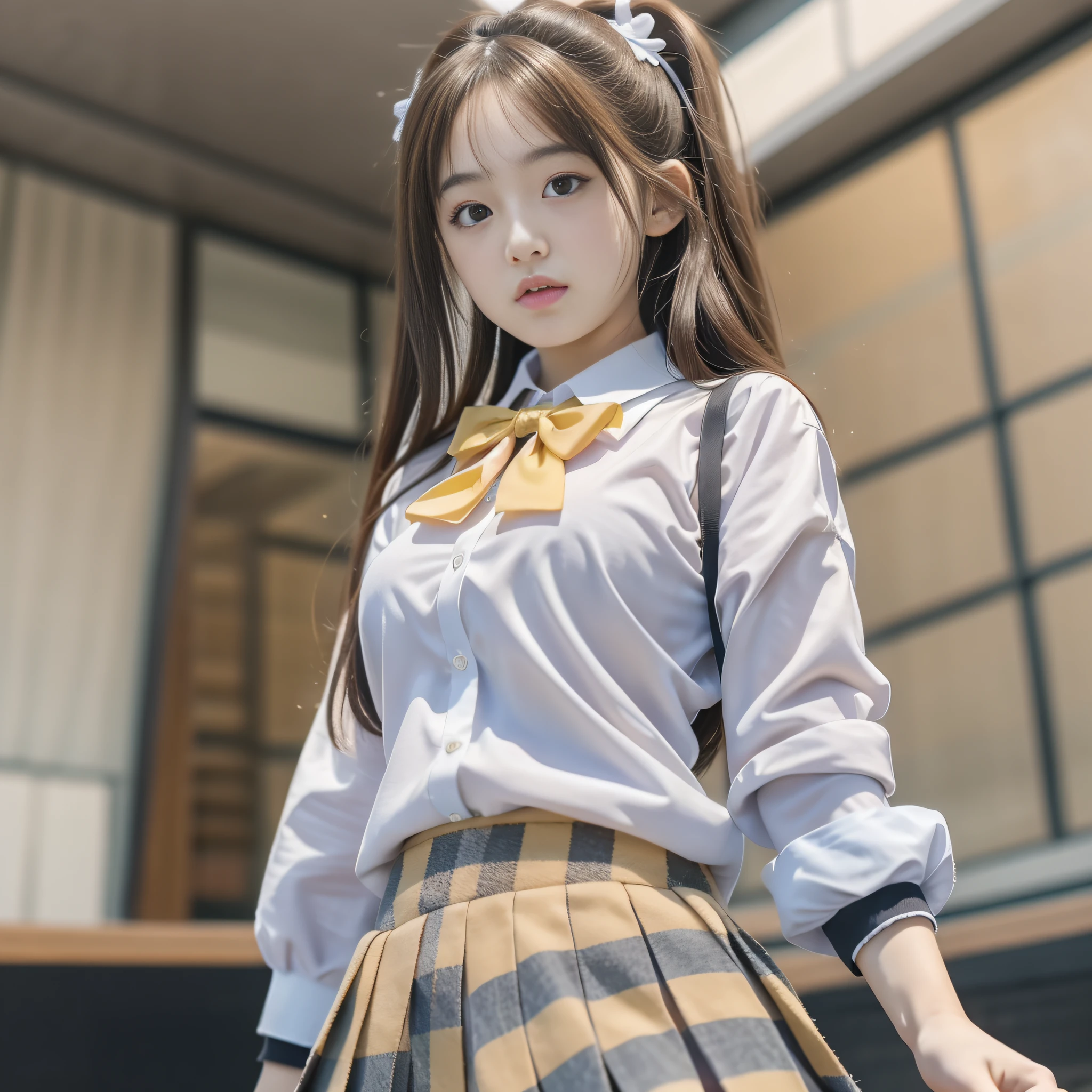 (8K, Best Quality, Masterpiece: 1.2), Realistic, Ultra High Resolution, Intricate Details, 1 Girl, Beautiful Face, JK Suit, White Shirt, Yellow Bow Tie, Yellow Skirt, Plaid Skirt, Pleated Skirt, Upper Body, Standing, Wide Angle Lens, Surreal Schoolgirl, Surreal Schoolgirl, Realistic Anime 3 D Style, Realistic Schoolgirl, Smooth Anime CG Art, 3 D Anime Realistic, Beautiful Anime High School Girls, Sakimichan HDRI, Fantastic school student uniform, realistic anime, realistic young anime girl (8K, best quality, masterpiece: 1.2), realistic, super high resolution, intricate details, 1 girl, beautiful face, JK suit, white shirt, upper body