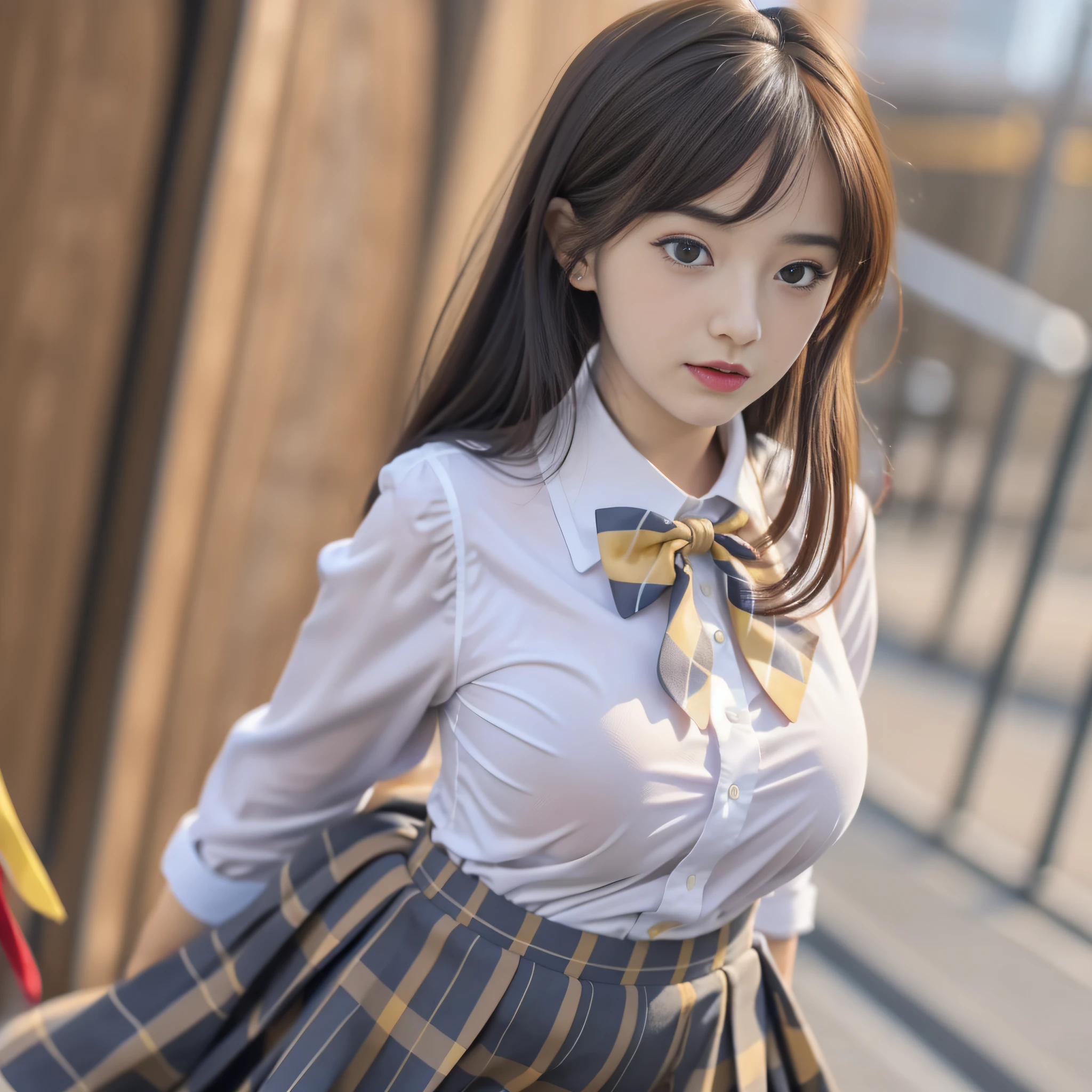 (8K, Best Quality, Masterpiece: 1.2), Realistic, Ultra High Resolution, Intricate Details, 1 Girl, Beautiful Face, JK Suit, White Shirt, Yellow Bow Tie, Yellow Skirt, Plaid Skirt, Pleated Skirt, Upper Body, Standing, Wide Angle Lens, Surreal Schoolgirl, Surreal Schoolgirl, Realistic Anime 3 D Style, Realistic Schoolgirl, Smooth Anime CG Art, 3 D Anime Realistic, Beautiful Anime High School Girls, Sakimichan HDRI, Fantastic school student uniform, realistic anime, realistic young anime girl (8K, best quality, masterpiece: 1.2), realistic, super high resolution, intricate details, 1 girl, beautiful face, JK suit, white shirt, upper body