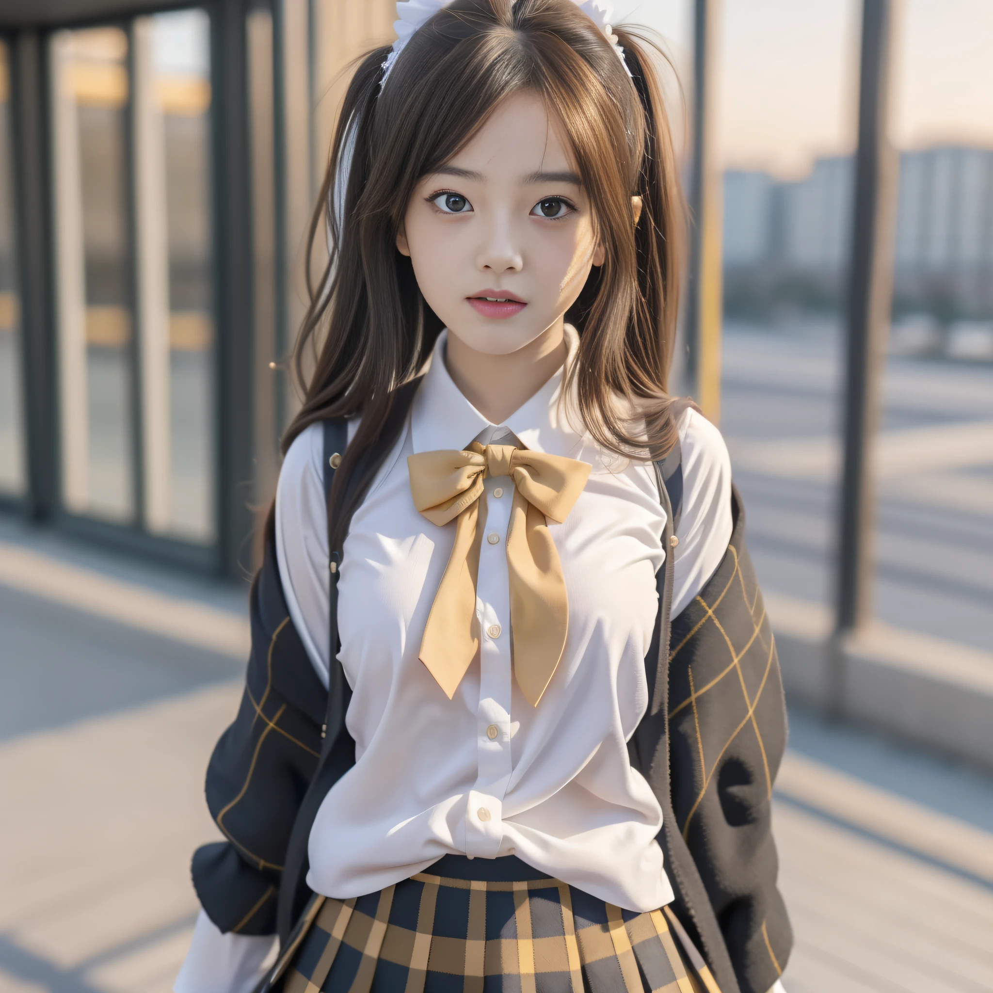 (8K, Best Quality, Masterpiece: 1.2), Realistic, Ultra High Resolution, Intricate Details, 1 Girl, Beautiful Face, JK Suit, White Shirt, Yellow Bow Tie, Yellow Skirt, Plaid Skirt, Pleated Skirt, Upper Body, Standing, Wide Angle Lens, Surreal Schoolgirl, Surreal Schoolgirl, Realistic Anime 3 D Style, Realistic Schoolgirl, Smooth Anime CG Art, 3 D Anime Realistic, Beautiful Anime High School Girls, Sakimichan HDRI, Fantastic school student uniform, realistic anime, realistic young anime girl (8K, best quality, masterpiece: 1.2), realistic, super high resolution, intricate details, 1 girl, beautiful face, JK suit, white shirt, upper body