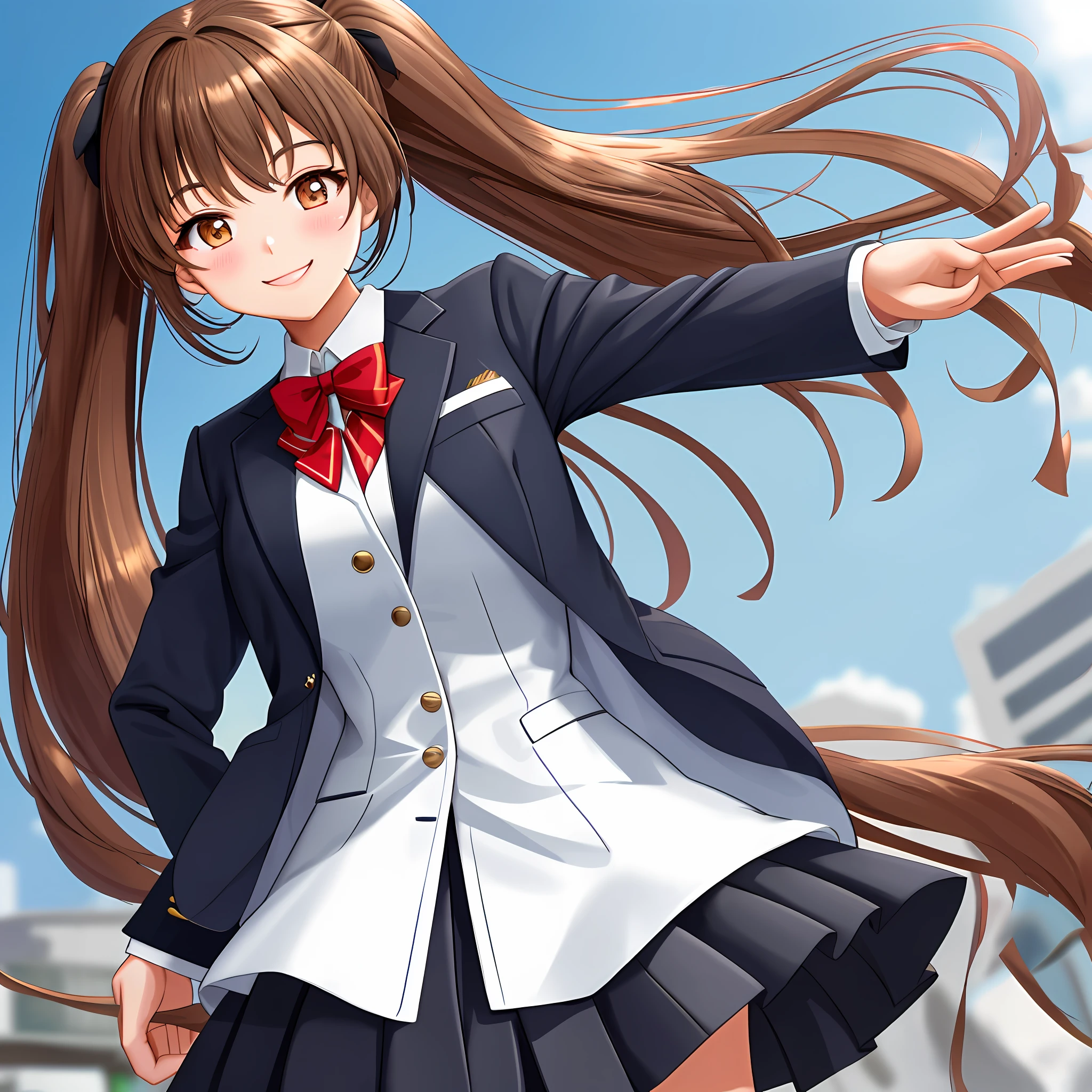 Uniform Blazer Twin Tails Long Hair Best Quality Ultra High Definition 8K Smile School Beautiful Girl Brown Hair