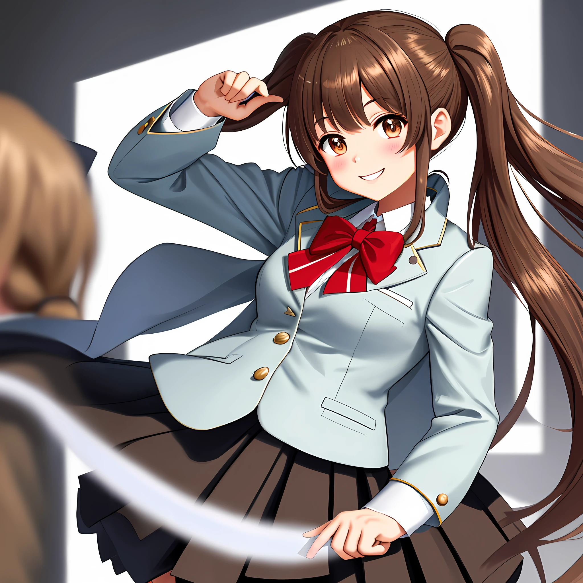 Uniform Blazer Twin Tails Long Hair Best Quality Ultra High Definition 8K Smile School Beautiful Girl Brown Hair