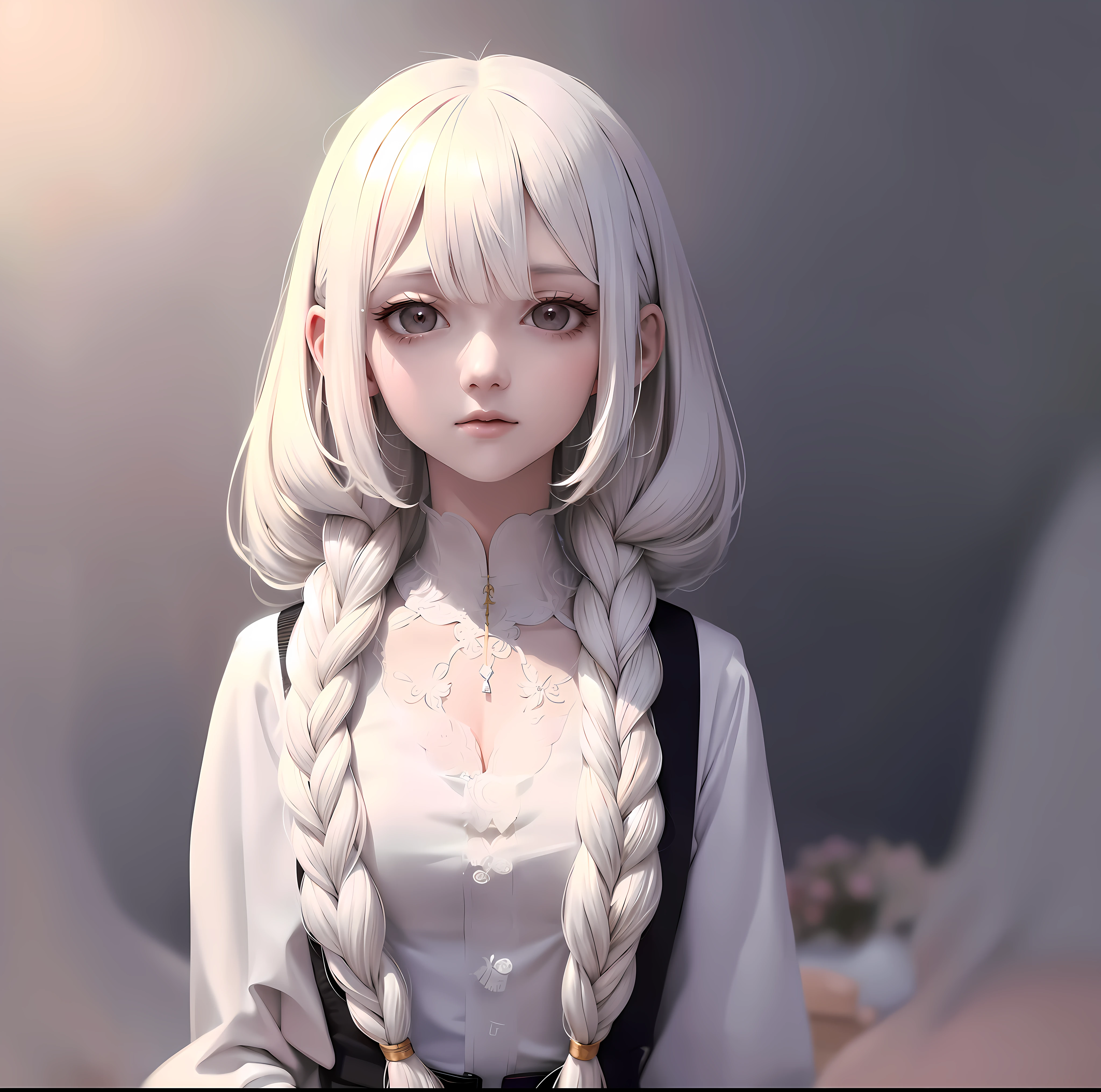anime girl with long white hair and braids wearing a white blouse, girl with white hair, beautiful anime portrait, stunning anime face portrait, perfect white haired girl, portrait anime girl, realistic young anime girl, beautiful anime face, beautiful anime girl, detailed portrait of anime girl, realistic anime artstyle, realistic anime art style, cute anime girl portraits