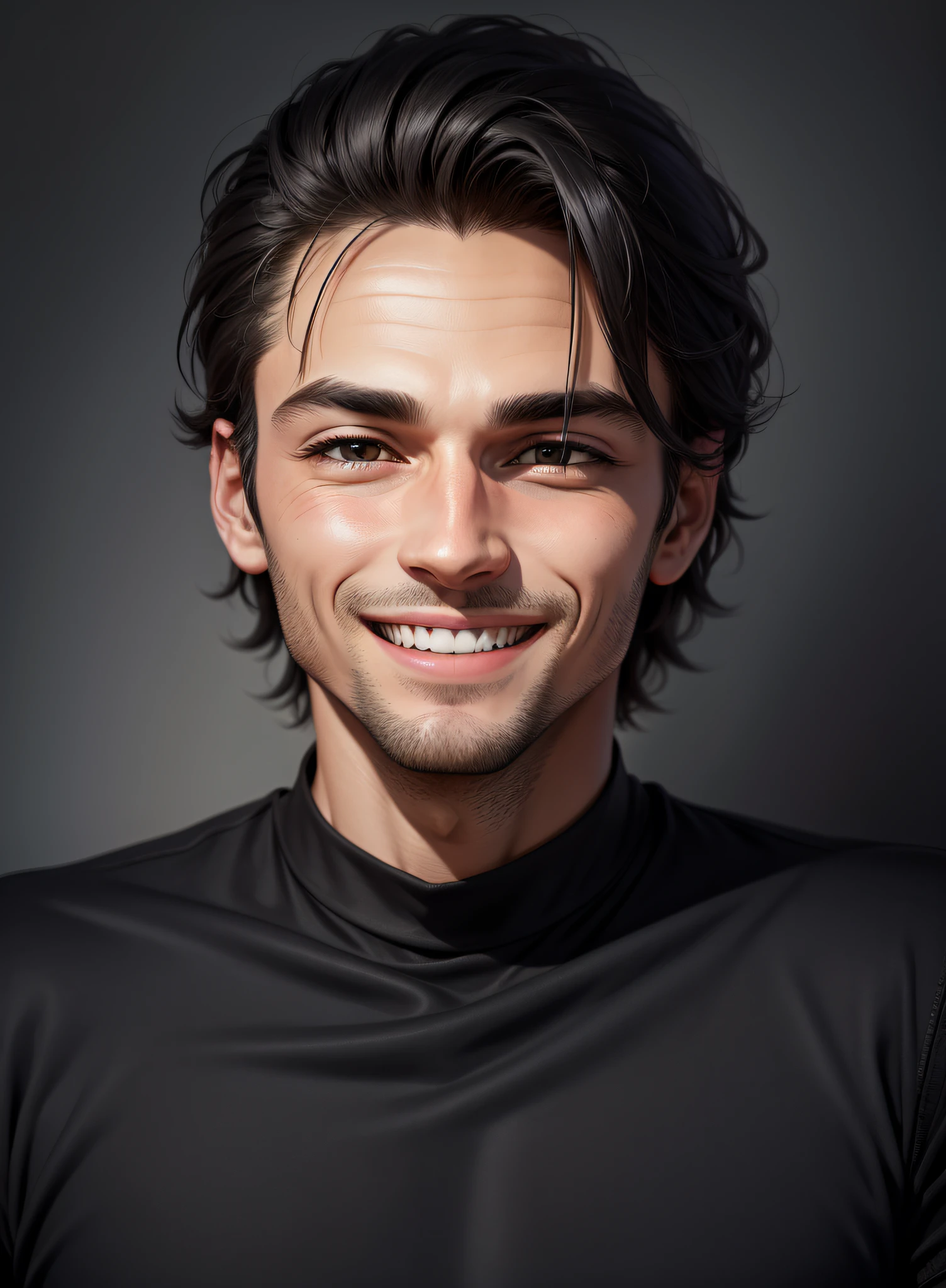 Black shirt man smiling, 8k selfie photography