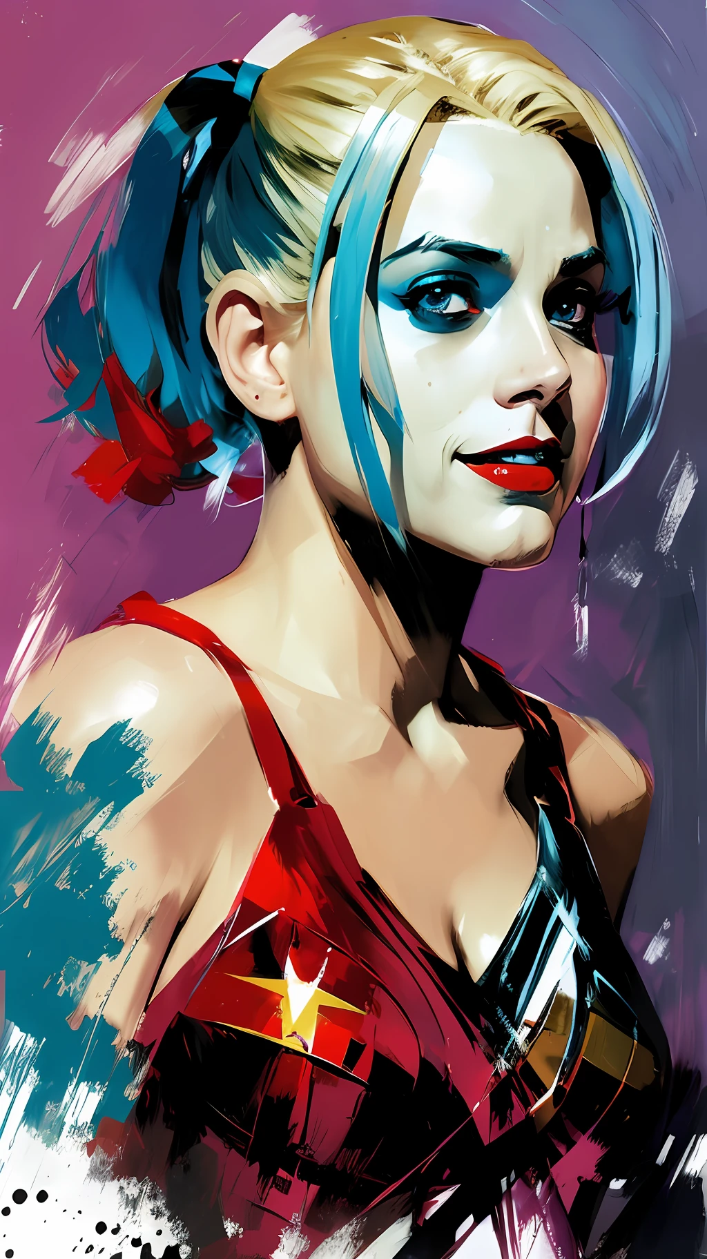 justice league harley quinn, in the style of william wray, ashley wood, gregory manchess strip painting