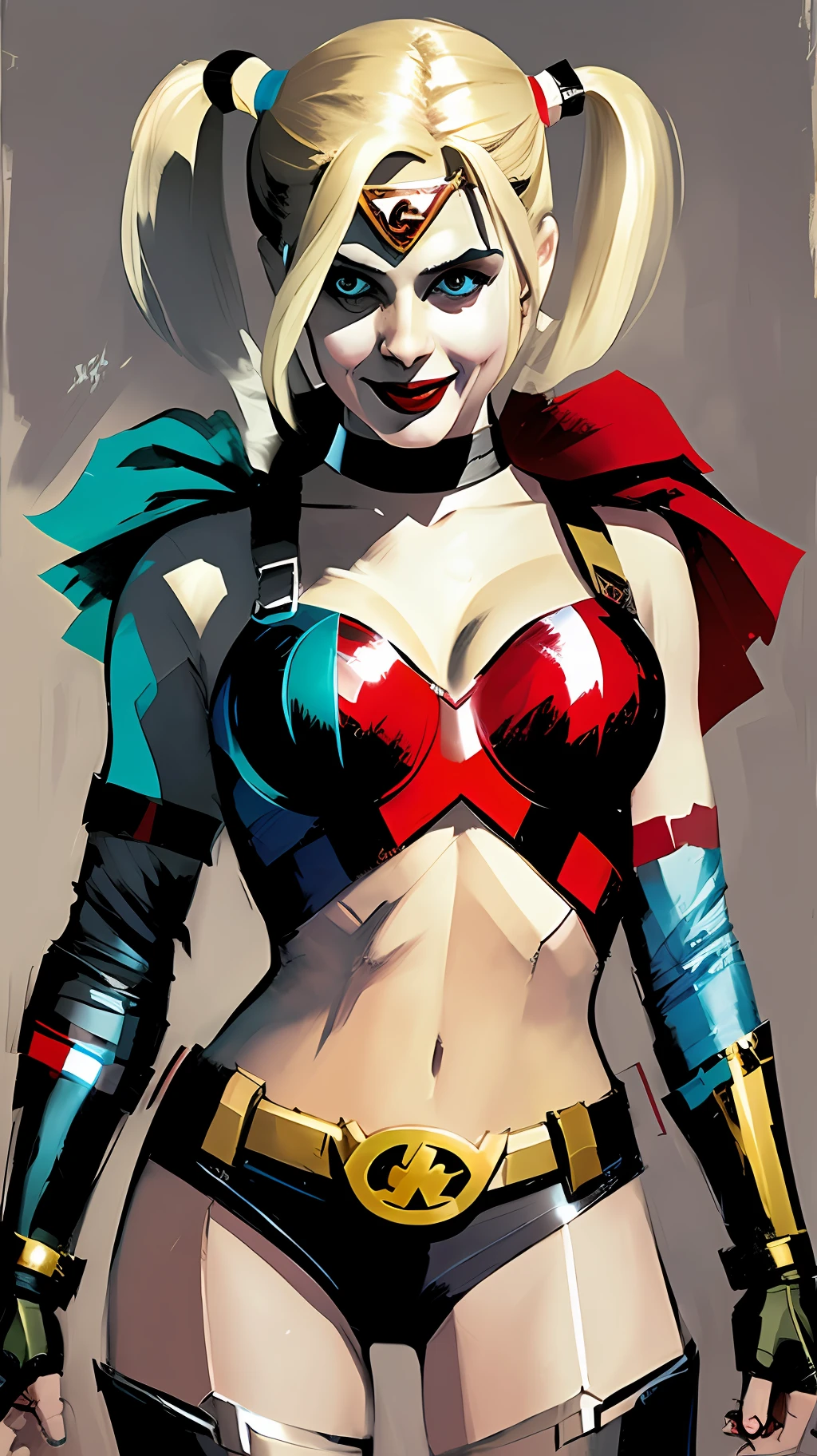 justice league harley quinn, in the style of william wray, ashley wood, gregory manchess strip painting