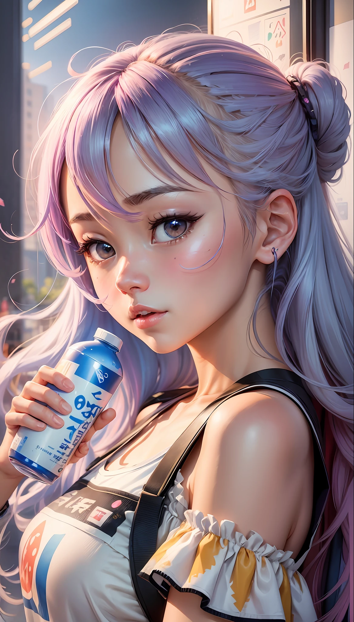 pass plastic bottle, pocari sweat, anime girl in plastic bottle, colorful hair and colorful dress, rossdraws pastel vivid, rossdraws cartoon vivid, anime style 4k, beautiful anime portrait, artgerm colorful!!!、! dream art germ, beautiful anime girl, anime style digital art, anime art wallpaper 4k, anime art wallpaper 4k, digital anime art, highly detailed art germ --auto --s2