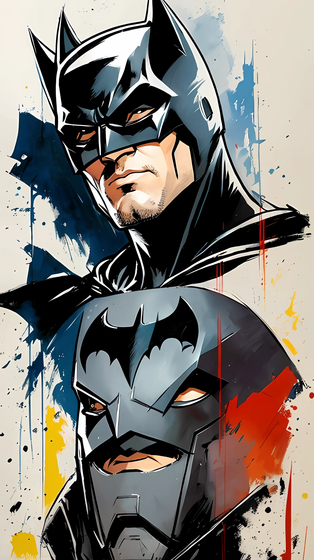 justice league Batman, in the style of william wray, ashley wood, gregory manchess strip painting