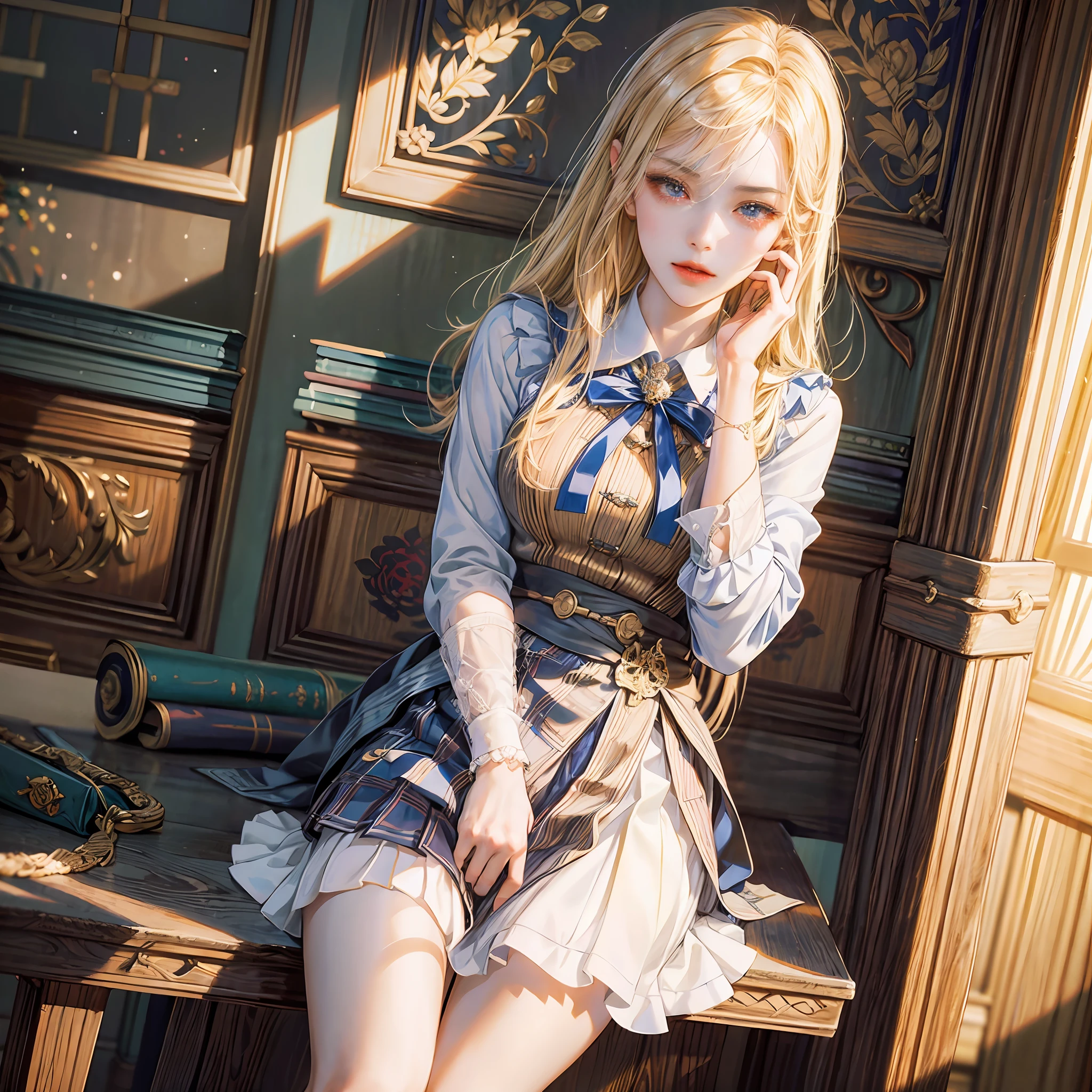anime - style image of a woman in a skirt holding a sword, a character portrait inspired by Li Chevalier, pixiv, renaissance, a hyperrealistic schoolgirl, hyperrealistic schoolgirl, smooth anime cg art, photorealistic anime girl render, claymore, realistic schoolgirl, high detailed official artwork, render of a cute 3d anime girl --auto --s2
