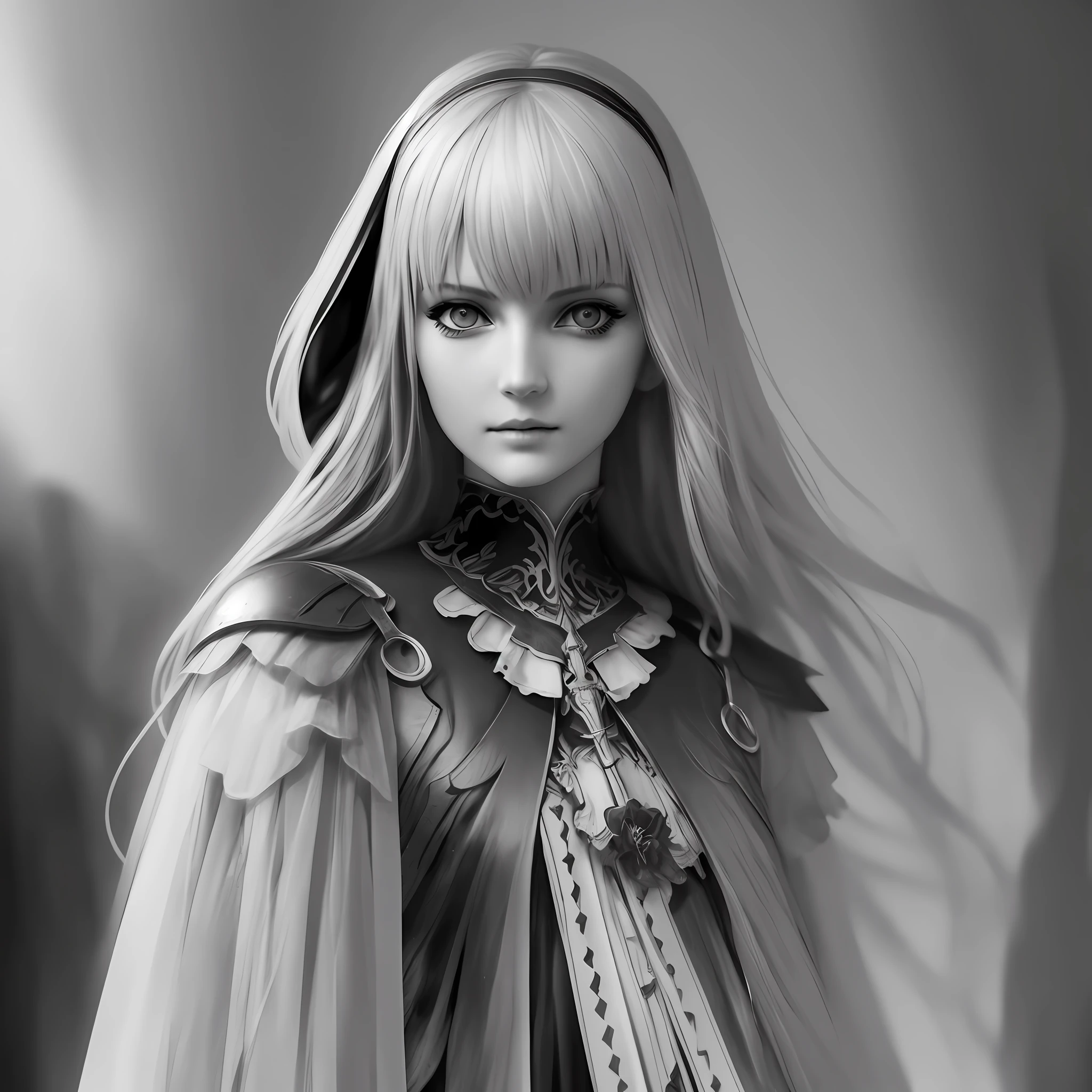 A detailed portrait of a alice margatroid in Richard Anderson's art style, with a unique blend of realism and abstraction. black and white sketch. comic style