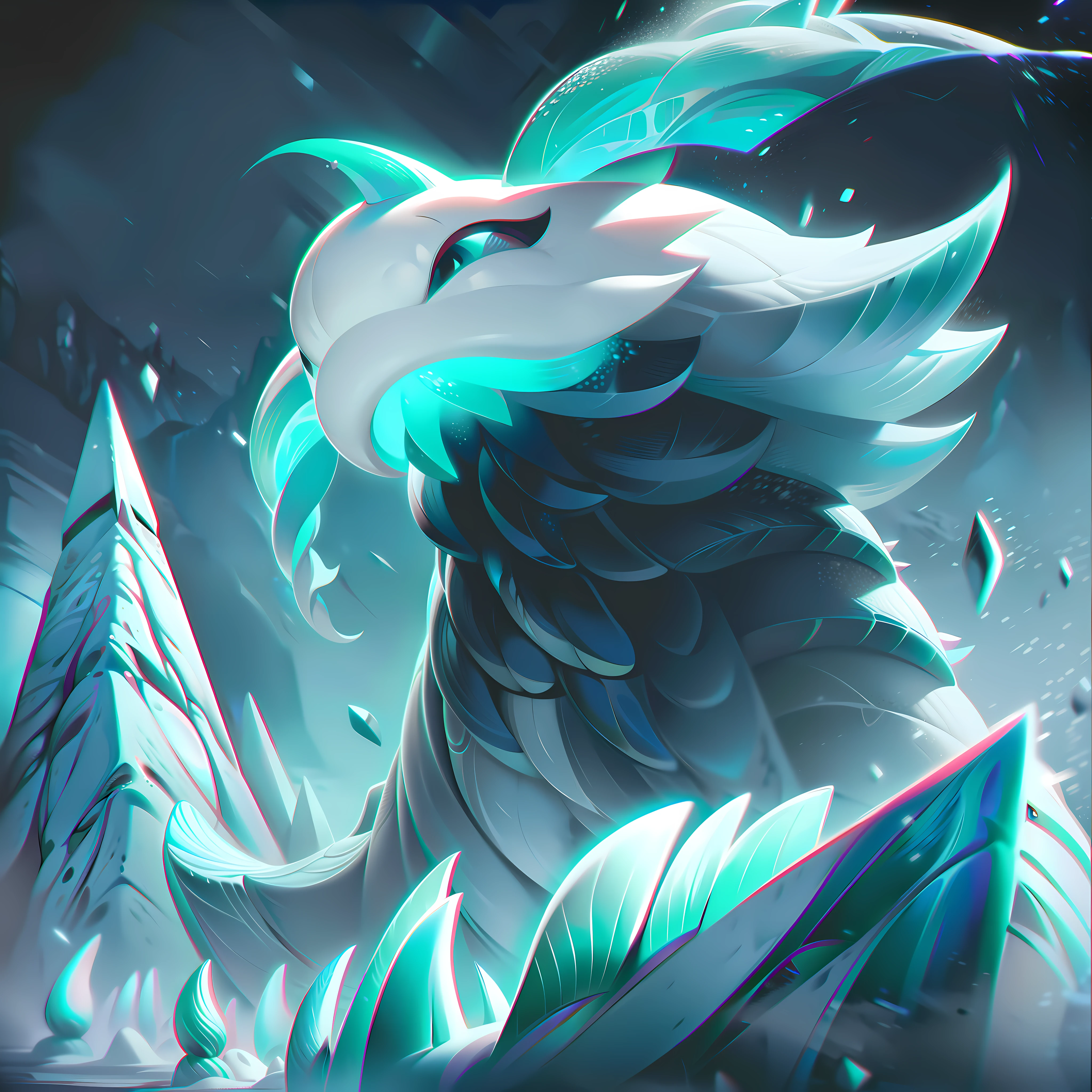 Charyne, the Arctic Leviathan, is depicted in their splashart as a fearsome and majestic creature, merging the features of a narwhal and a snow manipulator. The scene is set in a frozen, arctic landscape, with towering ice formations and a frigid atmosphere.
Charyne commands attention with their immense presence. Their body is that of a narwhal, with a long, spiraling tusk protruding from their forehead. The tusk glistens with an ethereal blue glow, emanating an aura of ancient power. Their skin is a combination of icy blue and pearl white, camouflaging them within the frozen landscape.
Charyne's eyes gleam with a deep, ancient wisdom, reflecting their connection to the elements and the Arctic realm. They possess a regal and tranquil demeanor, radiating a sense of grace and power. Their massive tail, reminiscent of a narwhal's fluke, cuts through the frozen waters with ease.
Using their snow manipulation powers, Charyne conjures swirling gusts of snow and ice crystals that surround them. The snow dances in intricate patterns, forming a protective barrier around their body. From their outstretched fins, tendrils of frosty magic extend, weaving through the air and leaving traces of frozen mist in their wake.
The frozen landscape in the background showcases towering ice formations and jagged cliffs. The arctic skies are bathed in the shimmering lights of the aurora borealis, casting an otherworldly glow upon the scene. Snowflakes fall gently, adding a serene and magical touch.
The color palette is dominated by icy blues, frosty whites, and shades of shimmering silver. The contrast between the cool tones and the occasional bursts of vibrant colors from the aurora borealis creates a captivating and mesmerizing visual experience, splashart, linhas de corpo, cores vibrantes, detalhes requintados, cinematográfico, artstation, rosto detalhado, por rossdraws, por Kienan Lafferty