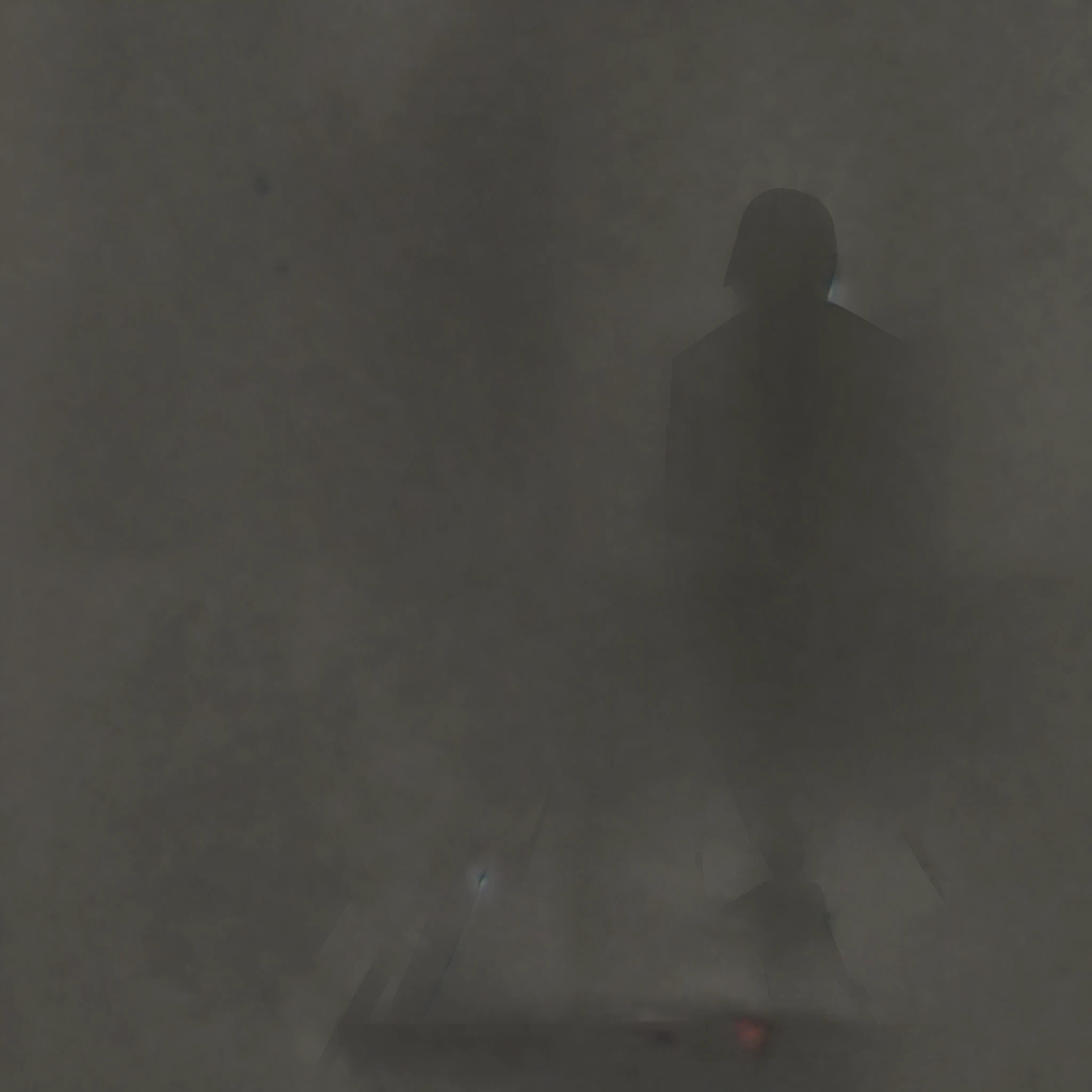 illustration, darkness, pitch black office, man standing in darkness, full body view, face not visible, reaching outstretched, horror