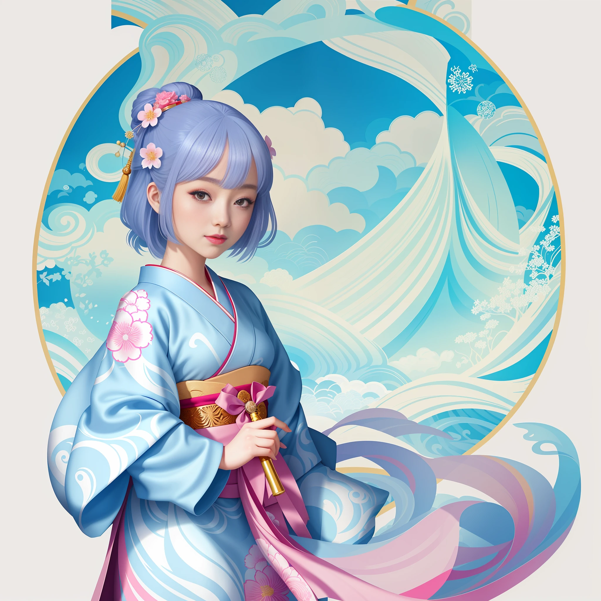a drawing of a woman in a kimono outfit holding a sword, beautiful line art, extremely fine ink lineart, clean lineart, anime style illustration, exquisite line art, line art illustration, palace ， a girl in hanfu, illustration line art style, perfect lineart, anime fantasy illustration, digital anime illustration, japanese art style, japanese goddess