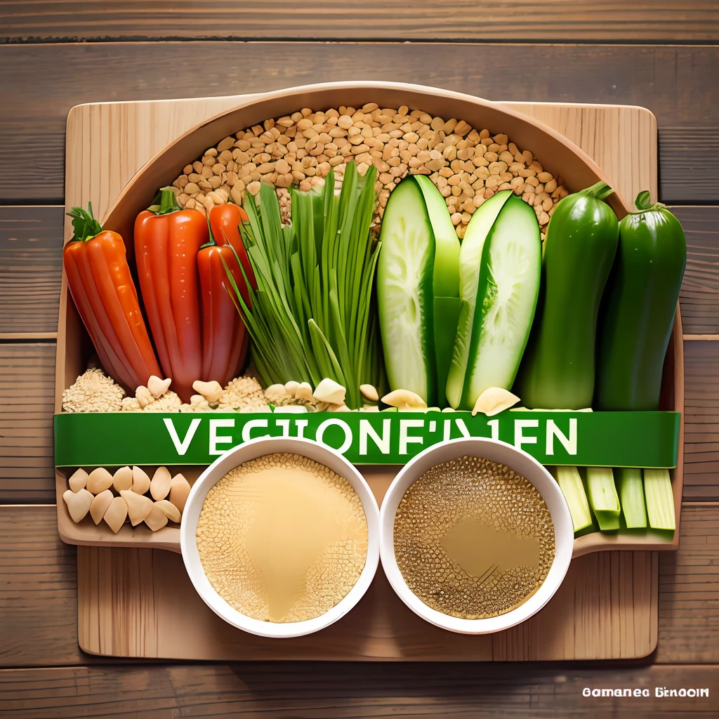 vegan cookbook cover with vegetables, grains and cereras --auto --s2