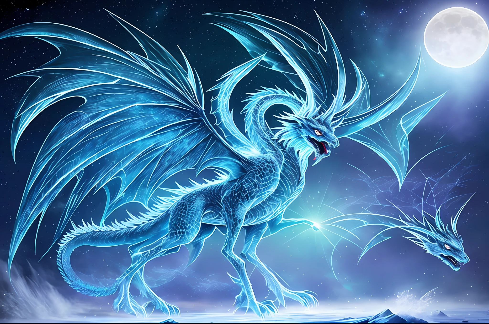 Ice Dragon Ice Wing Legs Moonlit Night Starry Sky