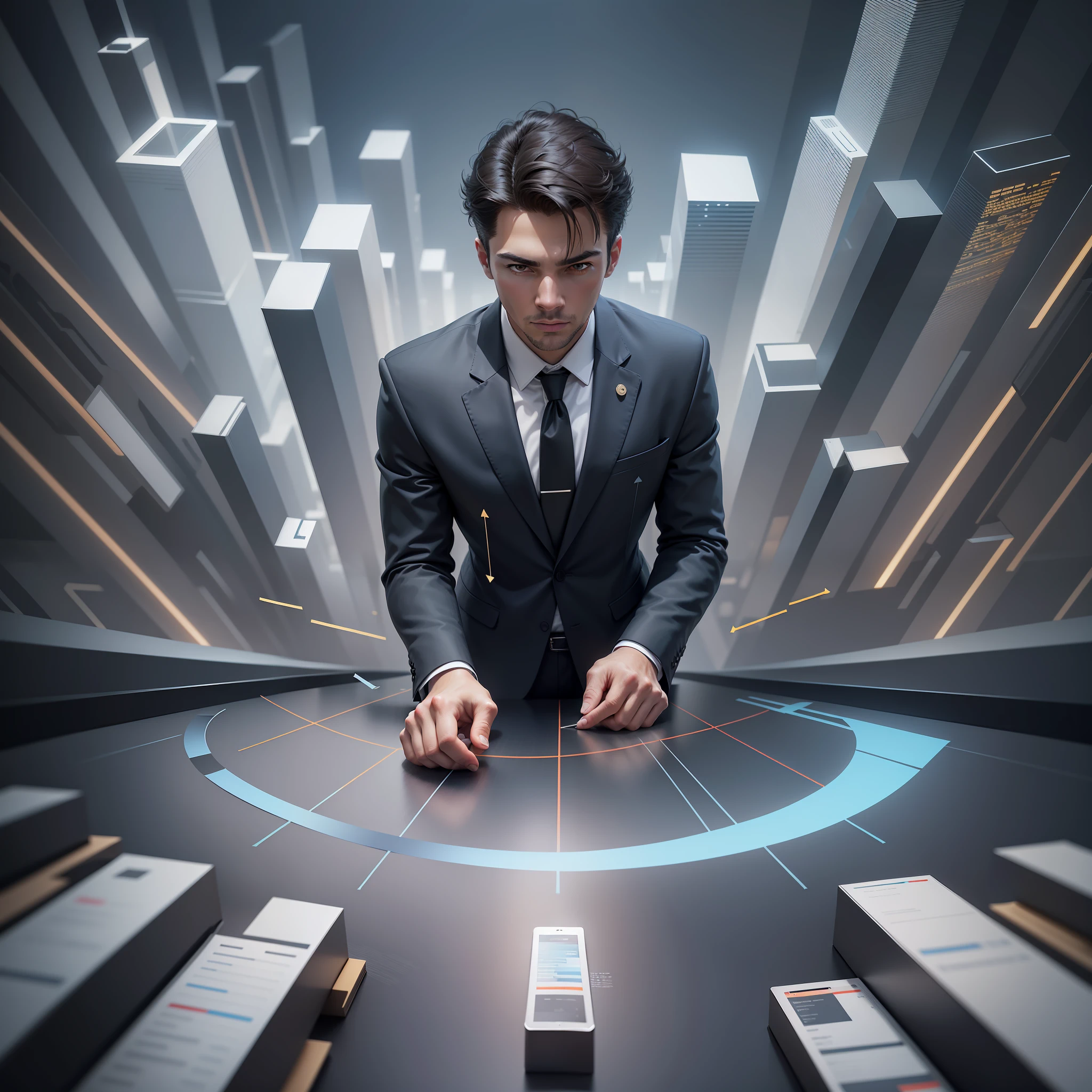 businessman touching a graph with arrows and arrows on it, high quality stock picture, close medium shot, reaching, the source of future growth, advanced technology, medium close shot, upwards, fotografia, high quality digital art, against dark background, success, high quality product image”, high resolution digital art, high - quality digital art, high-quality digital art, background focus
