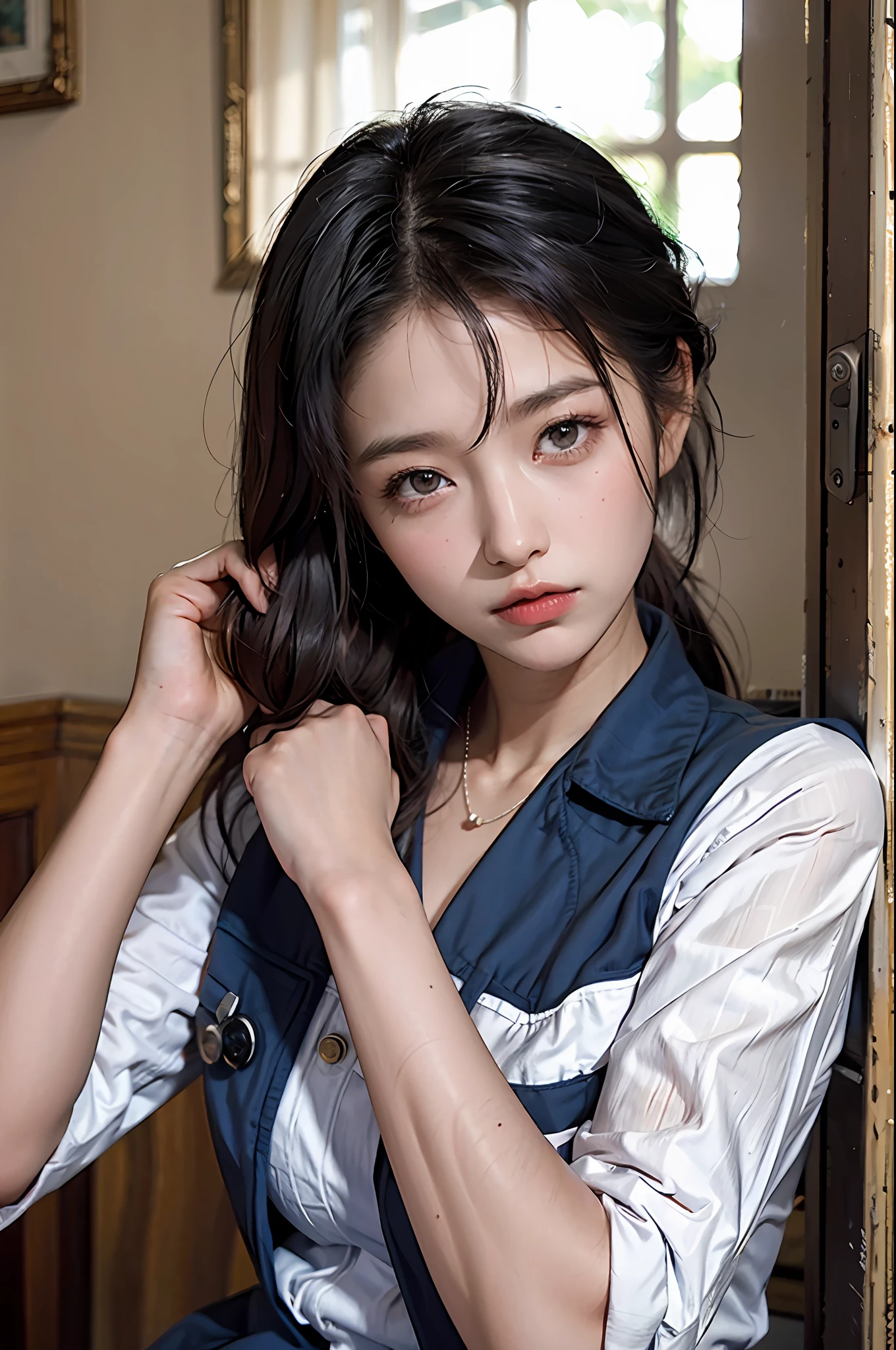 The woman's body is set to wear a nurse's uniform