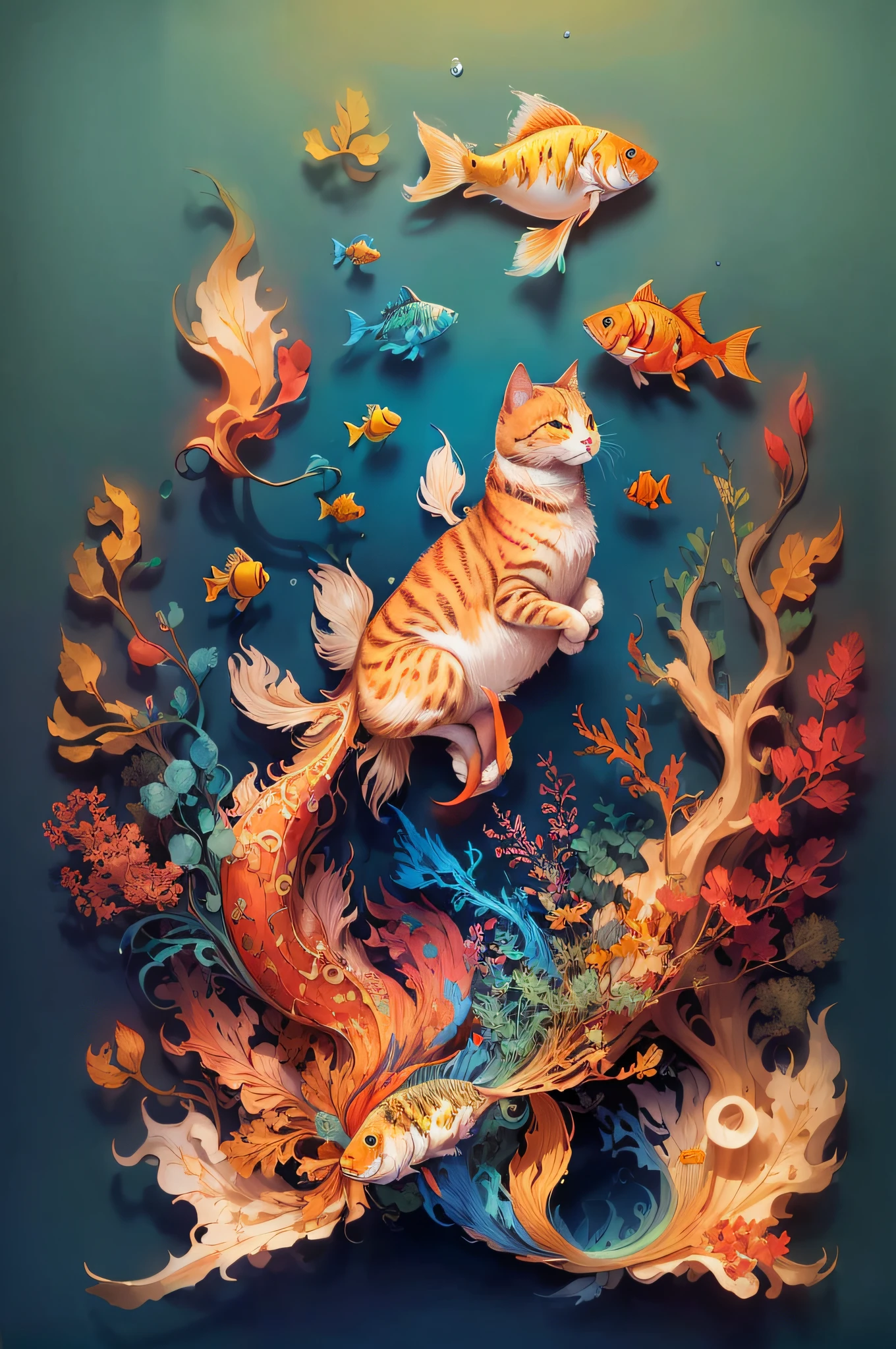 (((masterpiece))),bestquality,illustration,beautifuldetailedglow,
paper_cut, cat, underwear, (fish)