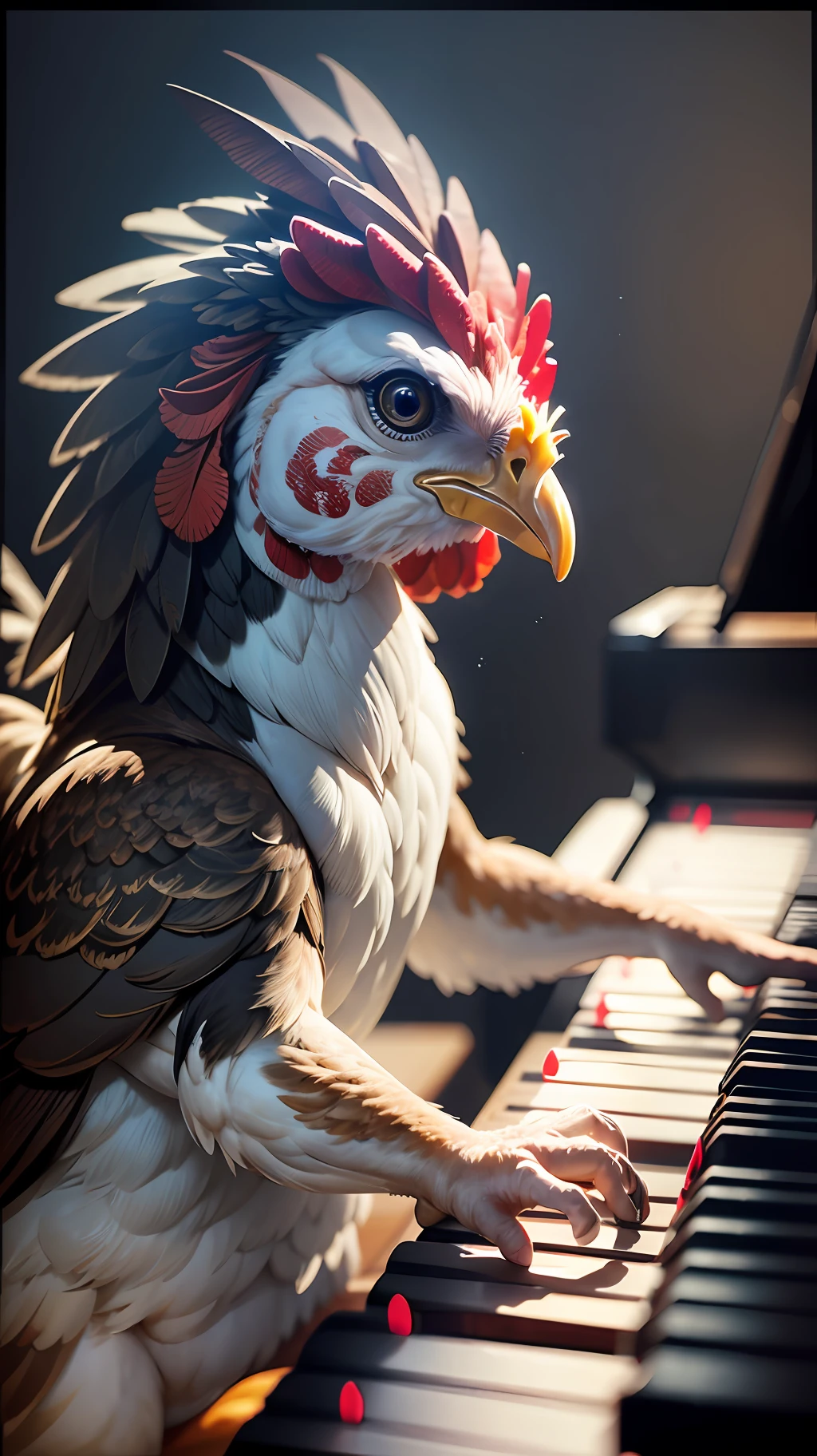 chicken playing piano, 8k, high definition, detailed face, detailed face, detailed eyes, hyper-realistic, + cinematic shot + dynamic composition, incredibly detailed, sharpness, detail + night with light + perfectionism + award-winning realism ((ambient lighting))  
Preparing --auto --s2