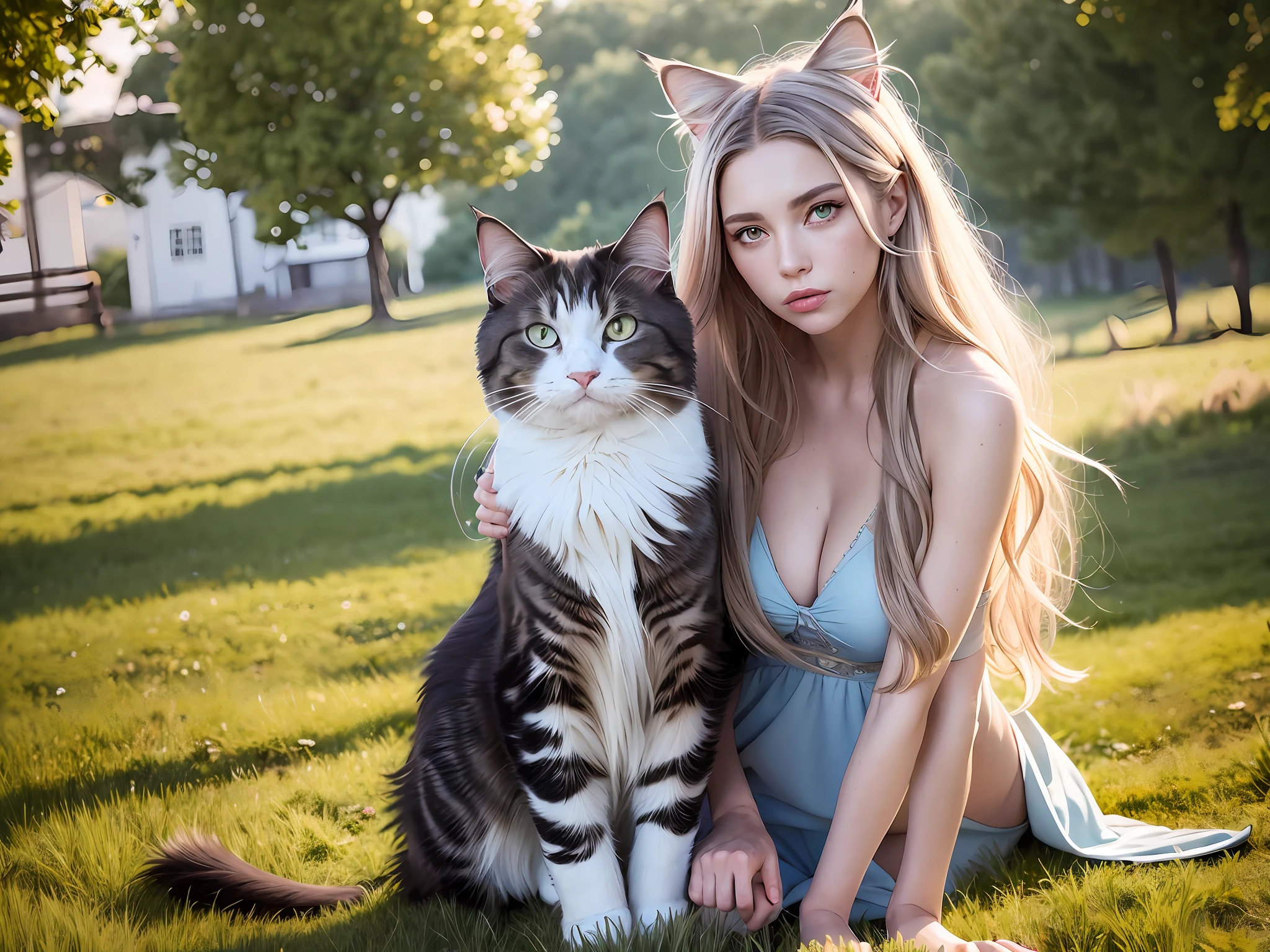 1cat, Maine Coon, Coon Cat, Maine Shag, white cat, cat eyes, light blue eye, Heterochromatic, pupils in a meadow, sit, during the day, sitting on the prairie, long hair, beautiful detailed eyes, extremely detailed eyes and face, light on face, cute, best quality, masterpiece, illustration, an extremely delicate and beautiful, extremely detailed ,CG ,unity ,8k wallpaper, Amazing, finely detail, masterpiece, best quality, official art, extremely detailed CG unity 8k wallpaper, absurdres, incredibly absurdres, huge filesize, ultra-detailed, highres, extremely detailed, (best quality), (realistic, photo-realistic:1.2), 8k, soft lighting, high quality, official art, extremely detailed CG unity 8k wallpaper, cinematic lighting.