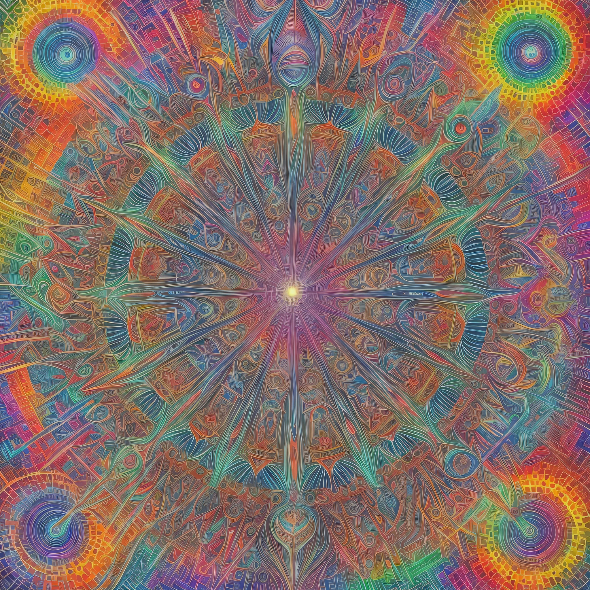 create many works similar to those of Alex Grey with more vivid colors --auto --s2