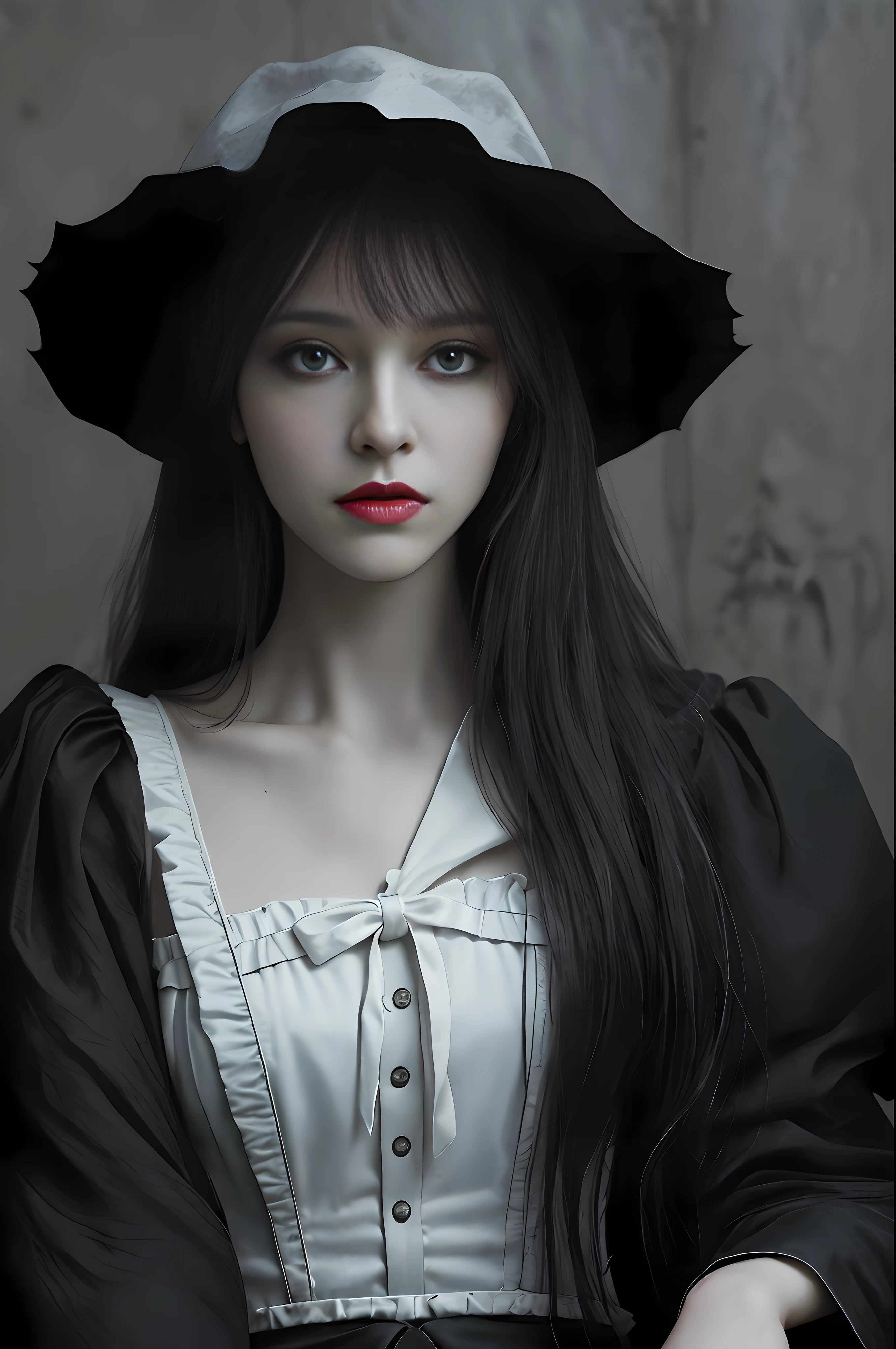Dracula pays tribute to realistic, half-body professional photos, dark fantasy, highly detailed scary vampire woman Dracula, long black hair, wearing a white blood coat and a high-necked ruffle shirt, sitting on a bone chair with sharp corners, blood-covered marble floor, intricate details and sharpness, ((incredibly detailed face, incredibly detailed skin, incredibly detailed eyes)), ((detailed facial features)), (covered by a skull), (lying on his back in a skull pit), (Depth of field: 0.8), ((Sharp focus: 1.4)), Epic ambient light, very dark lighting, extremely detailed eyes and face, detailed background, 8K resolution, Film, (Bram Stoker)
