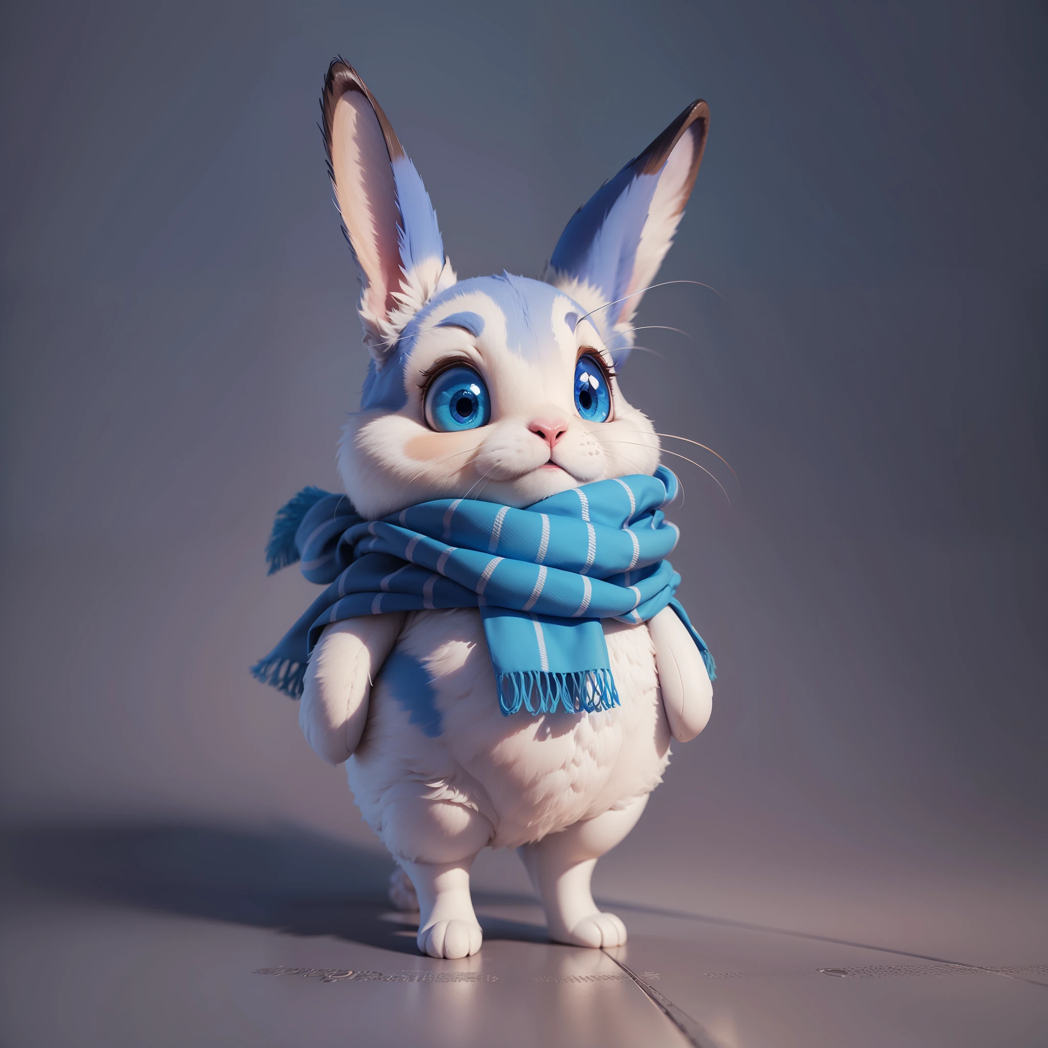 Blue scarf rabbit 3d image, full body, big eyes, happy, solid color background, Pixar, Complex Details,High Details, Studio Lighting, portrait, cute 3d, detailed digital art, stylized 3d rendering, 3d rendered 8k art, beautiful digital painting, disney 3d style, super detailed and cute rendering